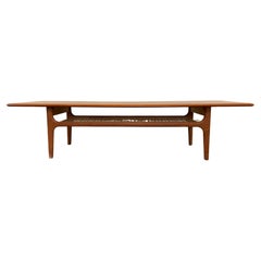 Vintage Scandinavian Modern Teak and Cane Coffee Table by Trioh Mobler