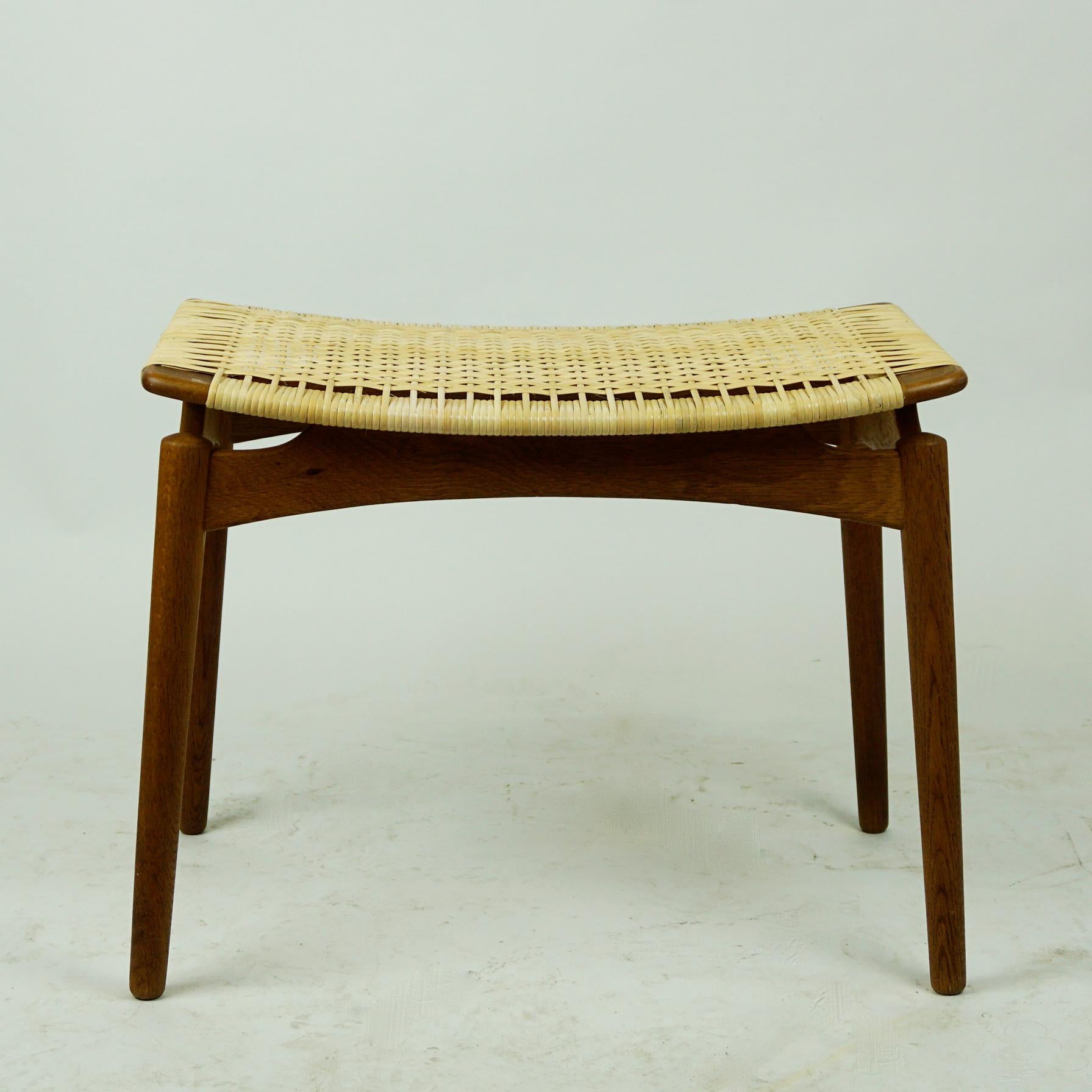 Scandinavian Modern Teak and Cane Stool by Olholm Mobelfabrik, Denmark, 1950s In Good Condition In Vienna, AT