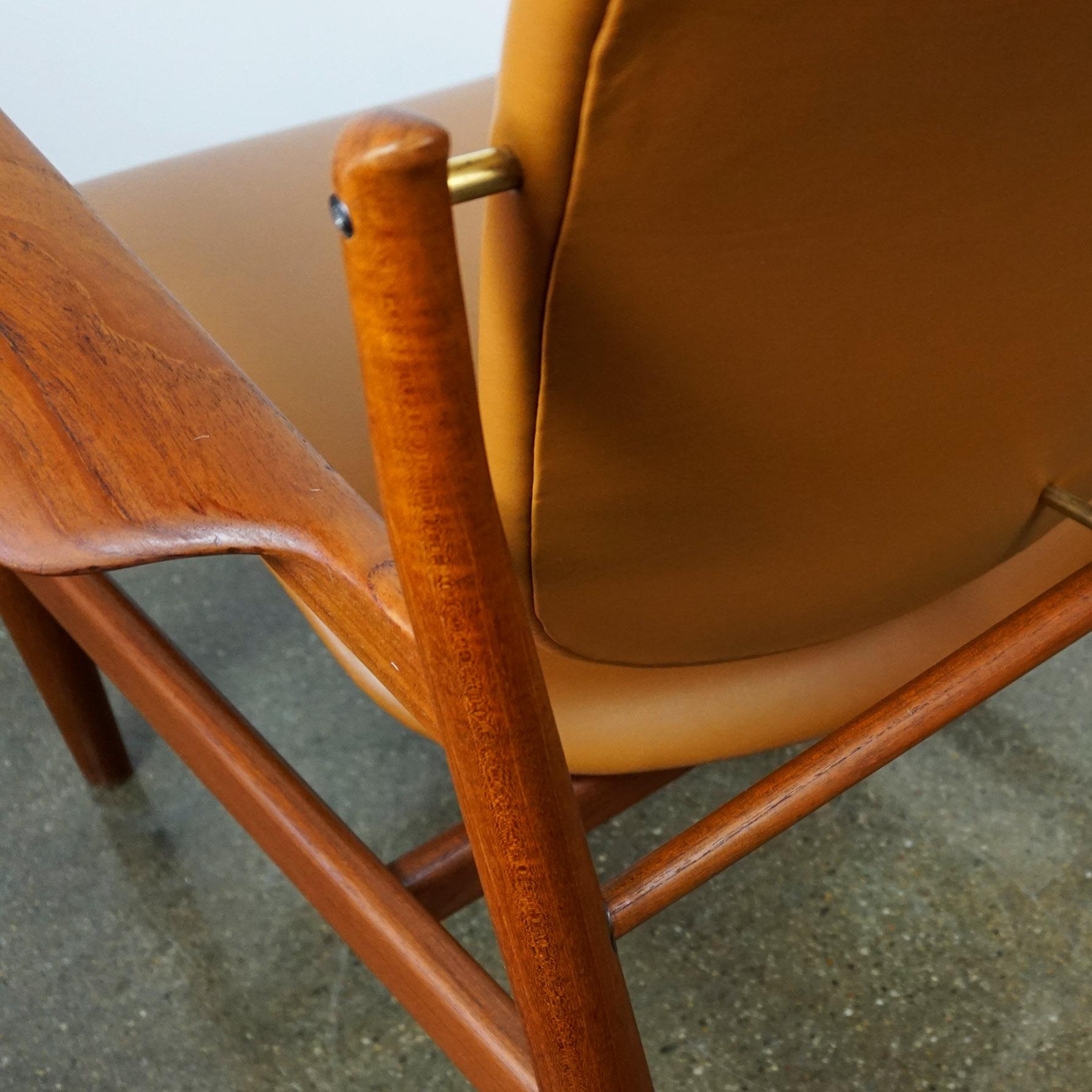 Danish Scandinavian Modern Teak and Cognac Leather Lounge Chair by Finn Juhl