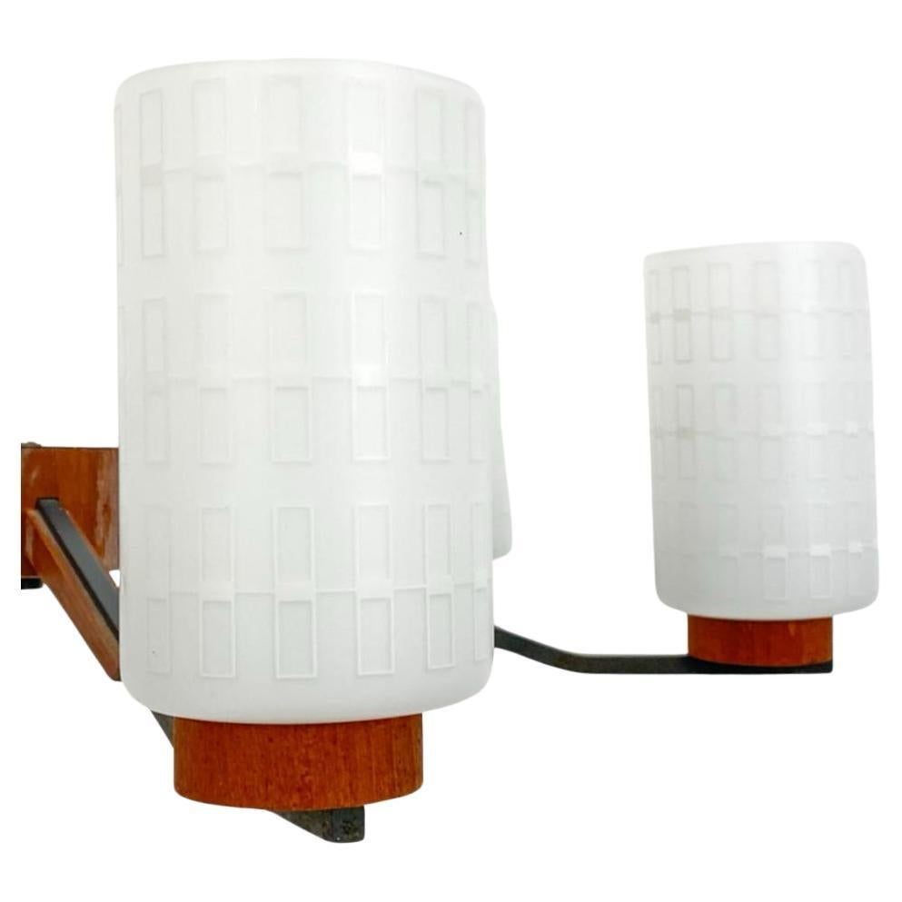 Danese Lampadario danese The Modern Scandinavian in teak e vetro satinato in vendita