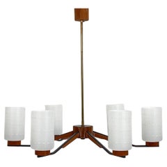Scandinavian Modern teak and frosted glass Danish Chandelier