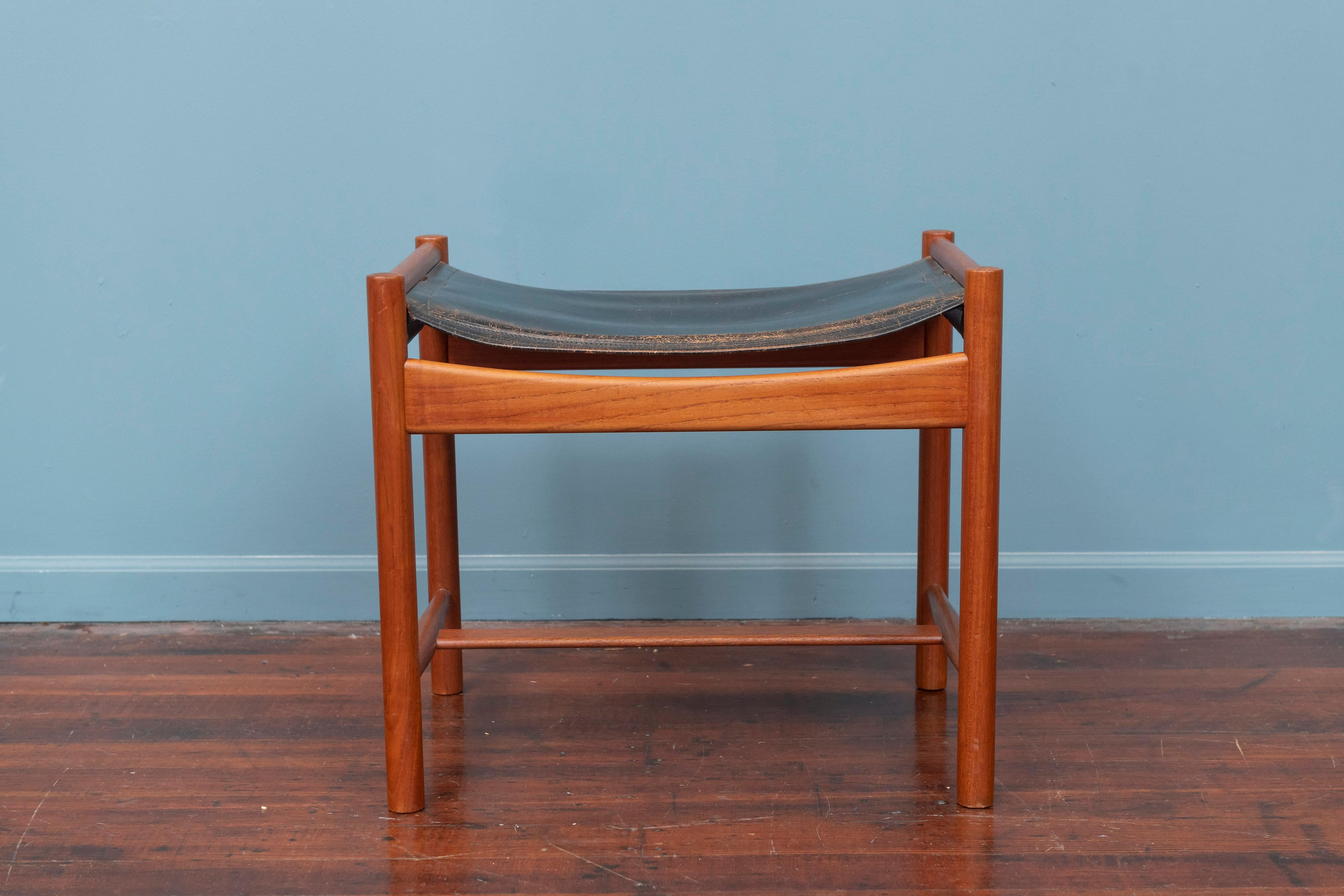 Danish Scandinavian Modern Teak and Leather Foostool by Kurt Olsen