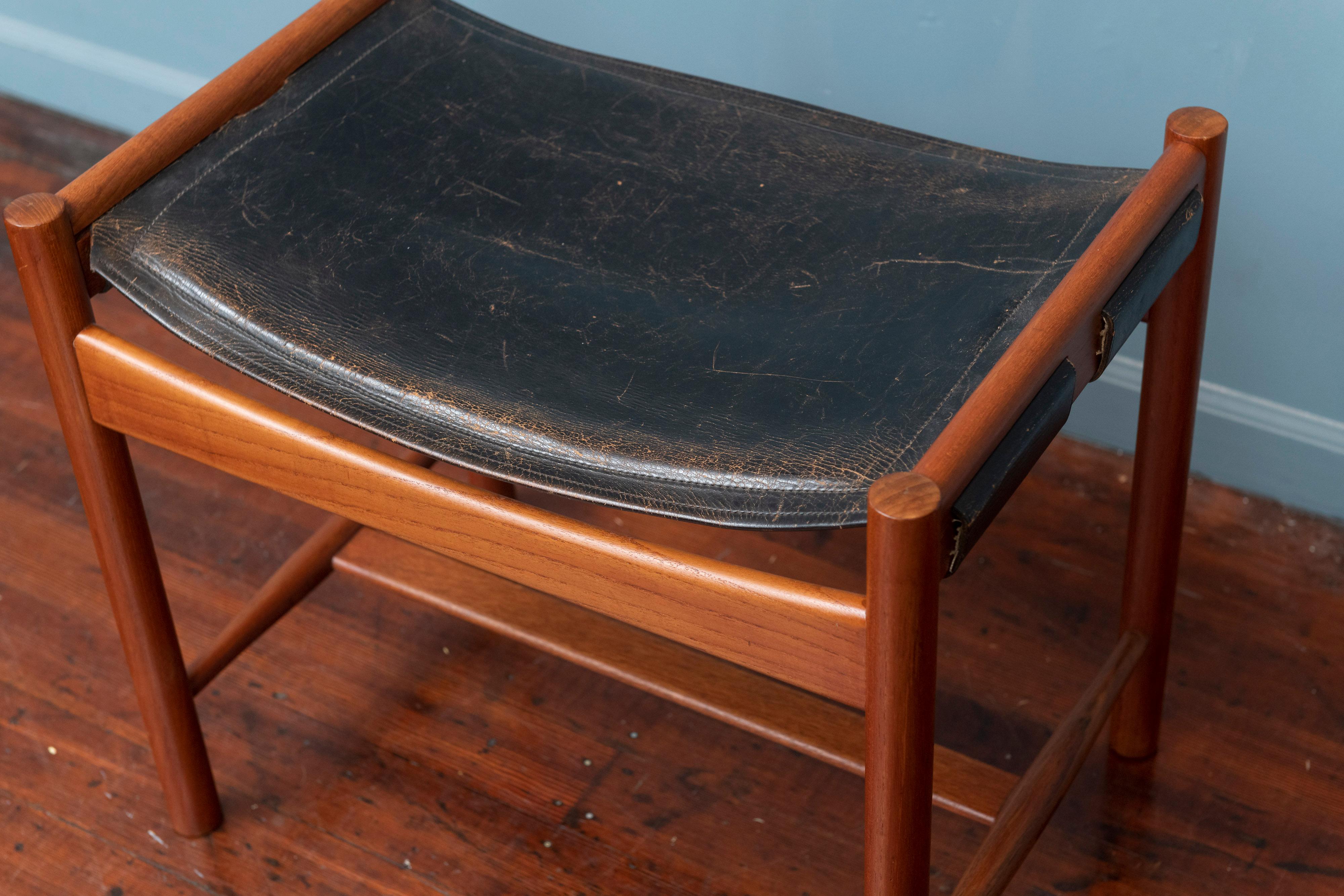 Scandinavian Modern Teak and Leather Foostool by Kurt Olsen In Good Condition In San Francisco, CA