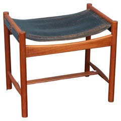 Scandinavian Modern Teak and Leather Foostool by Kurt Olsen