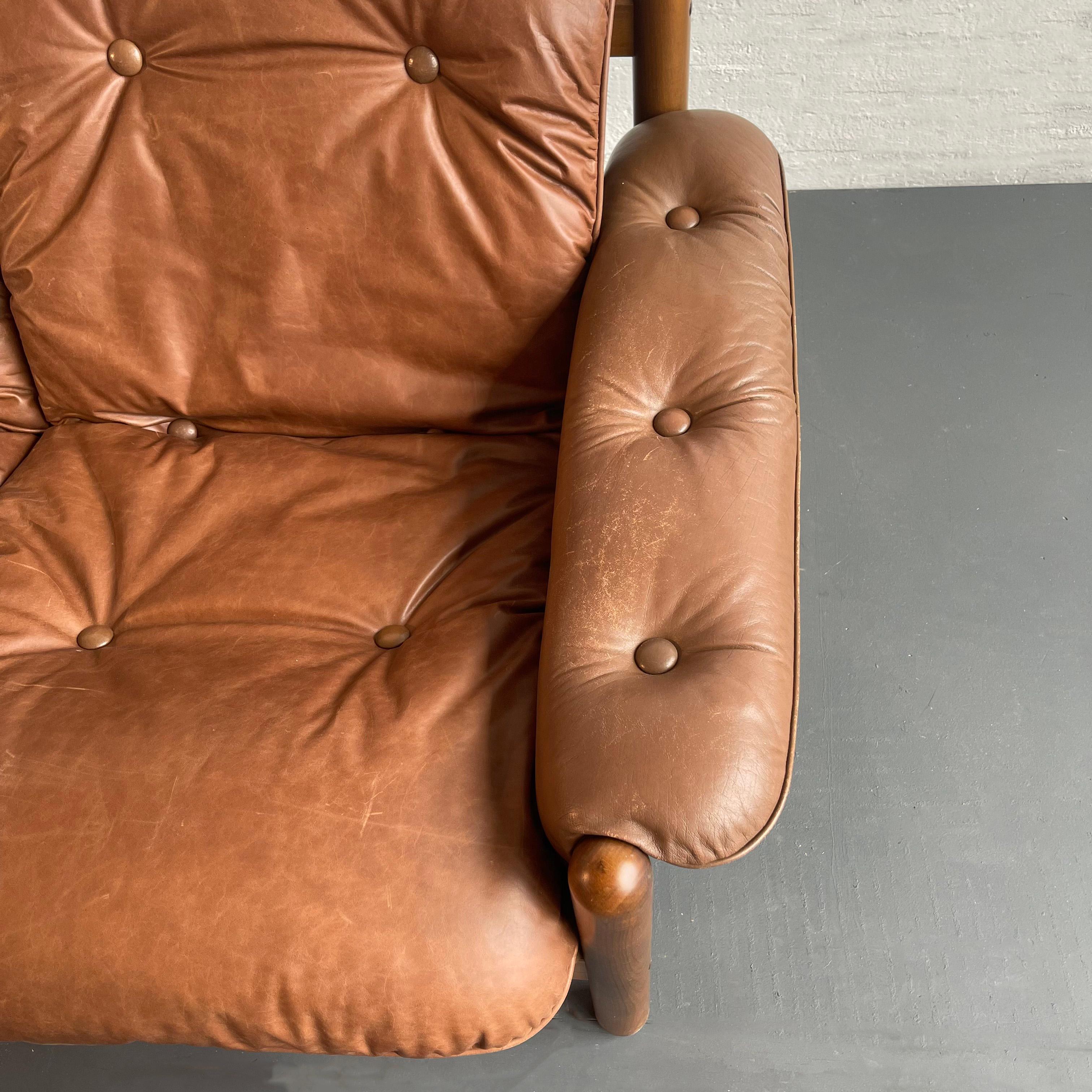 Scandinavian Modern Teak And Leather Loveseat Sofa 5