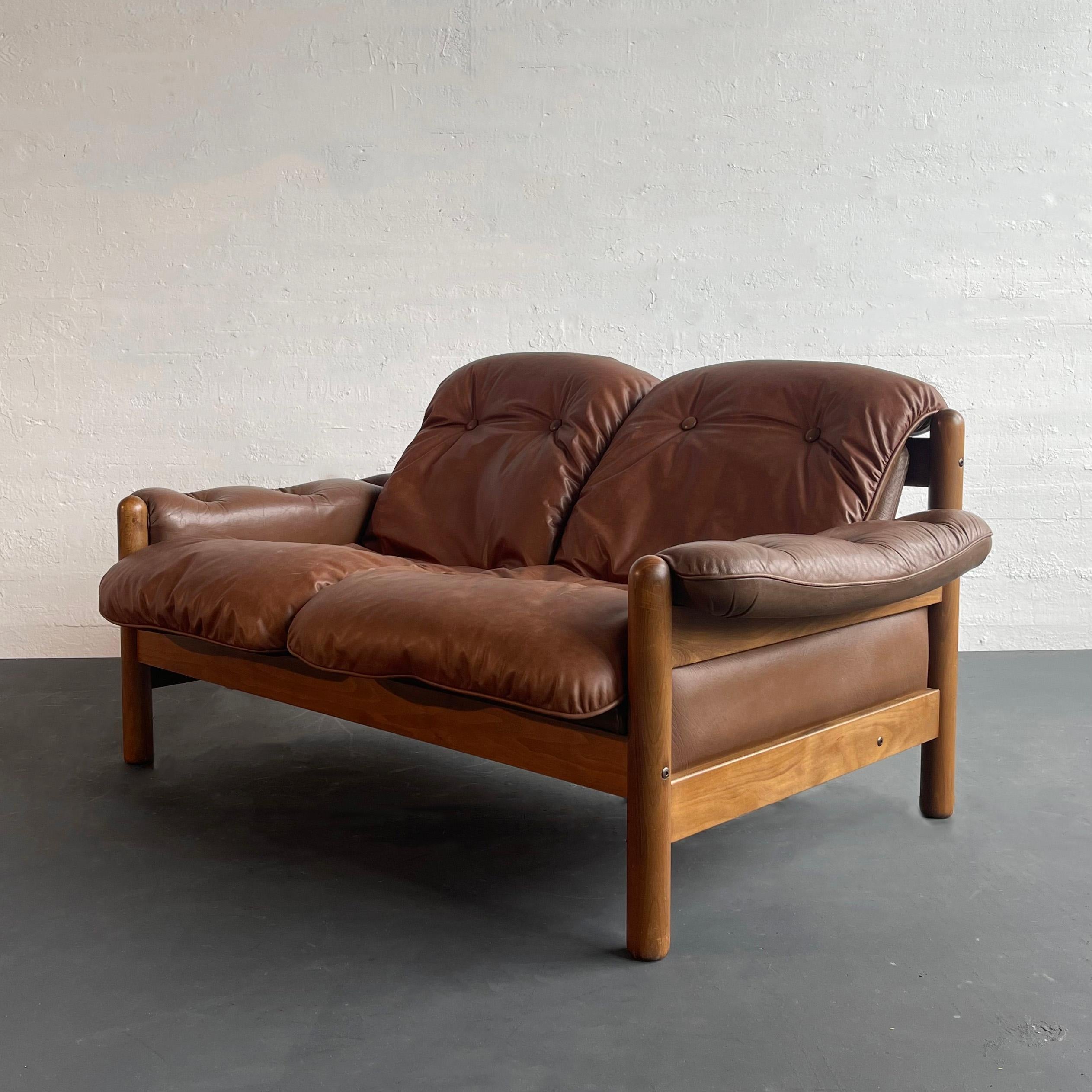 Danish Scandinavian Modern Teak And Leather Loveseat Sofa
