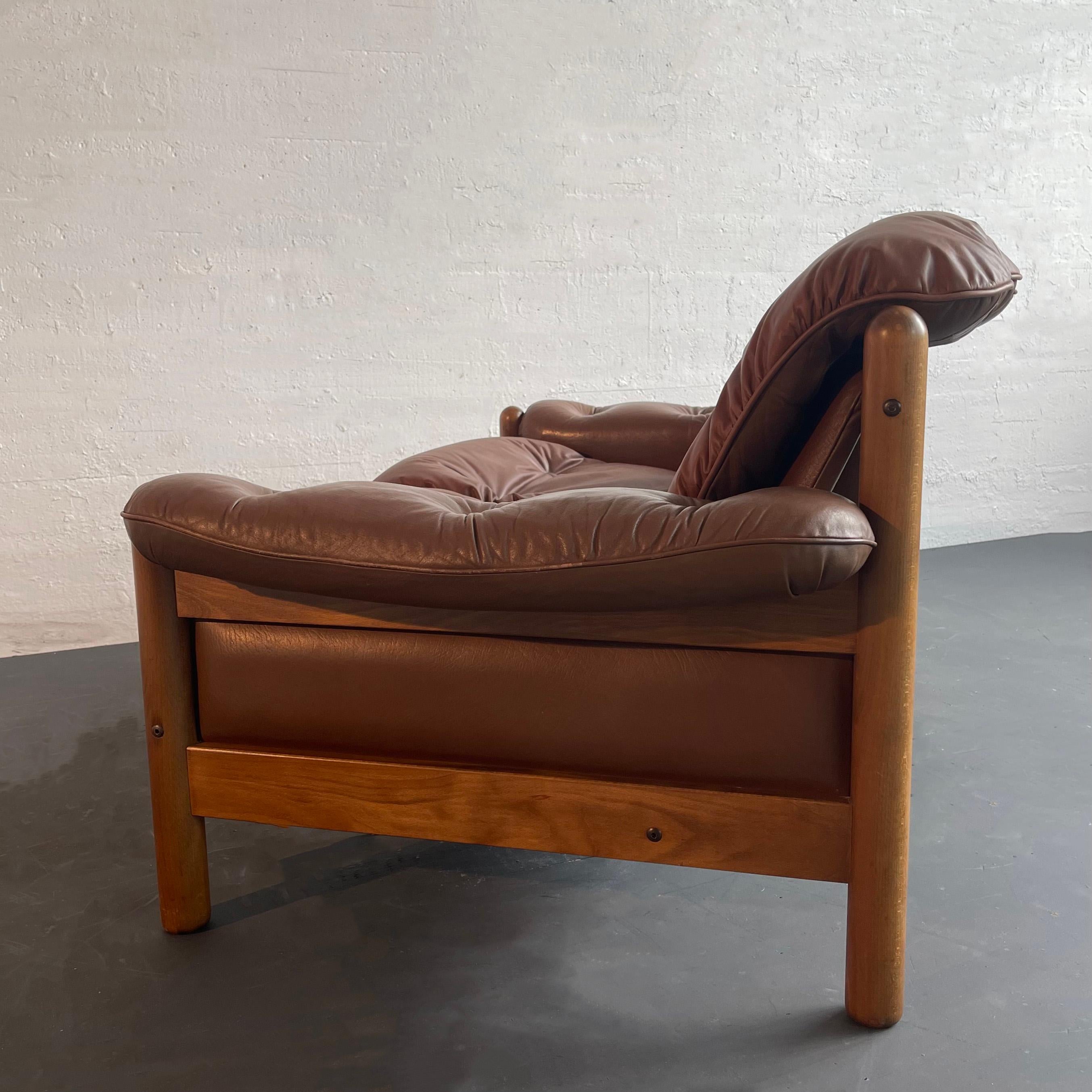 Scandinavian Modern Teak And Leather Loveseat Sofa 1