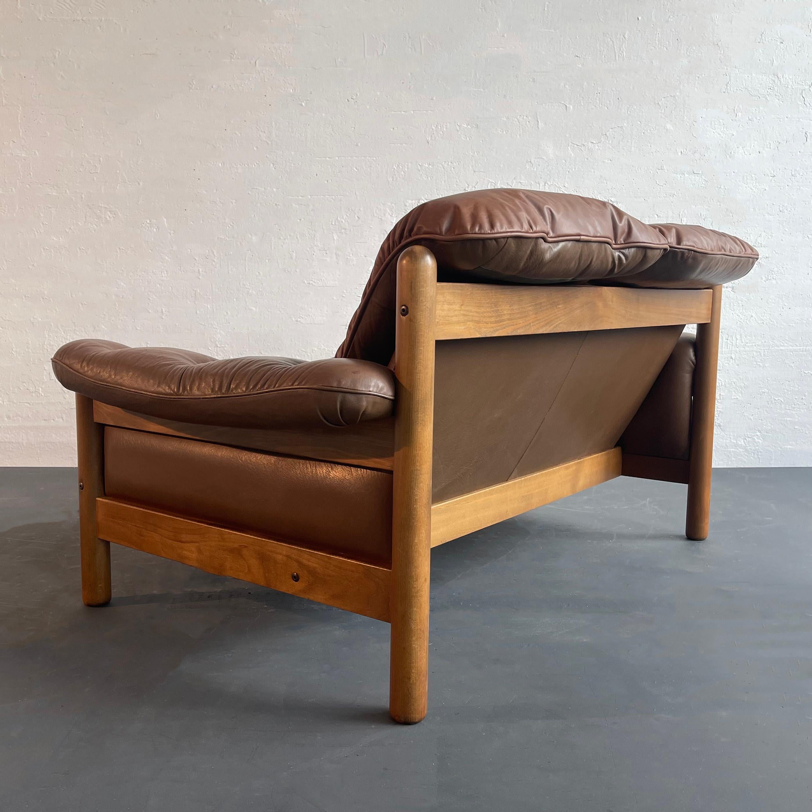 Scandinavian Modern Teak And Leather Loveseat Sofa 2