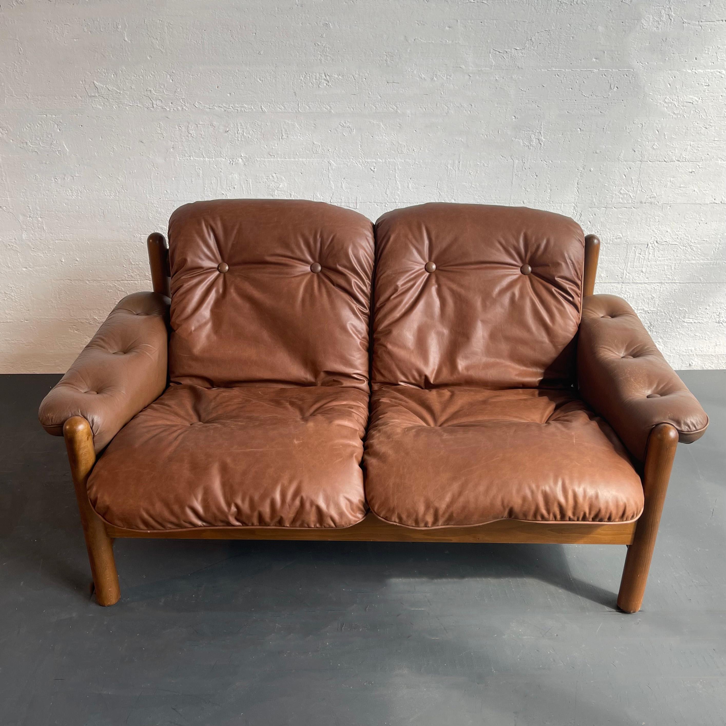 Scandinavian Modern Teak And Leather Loveseat Sofa 3