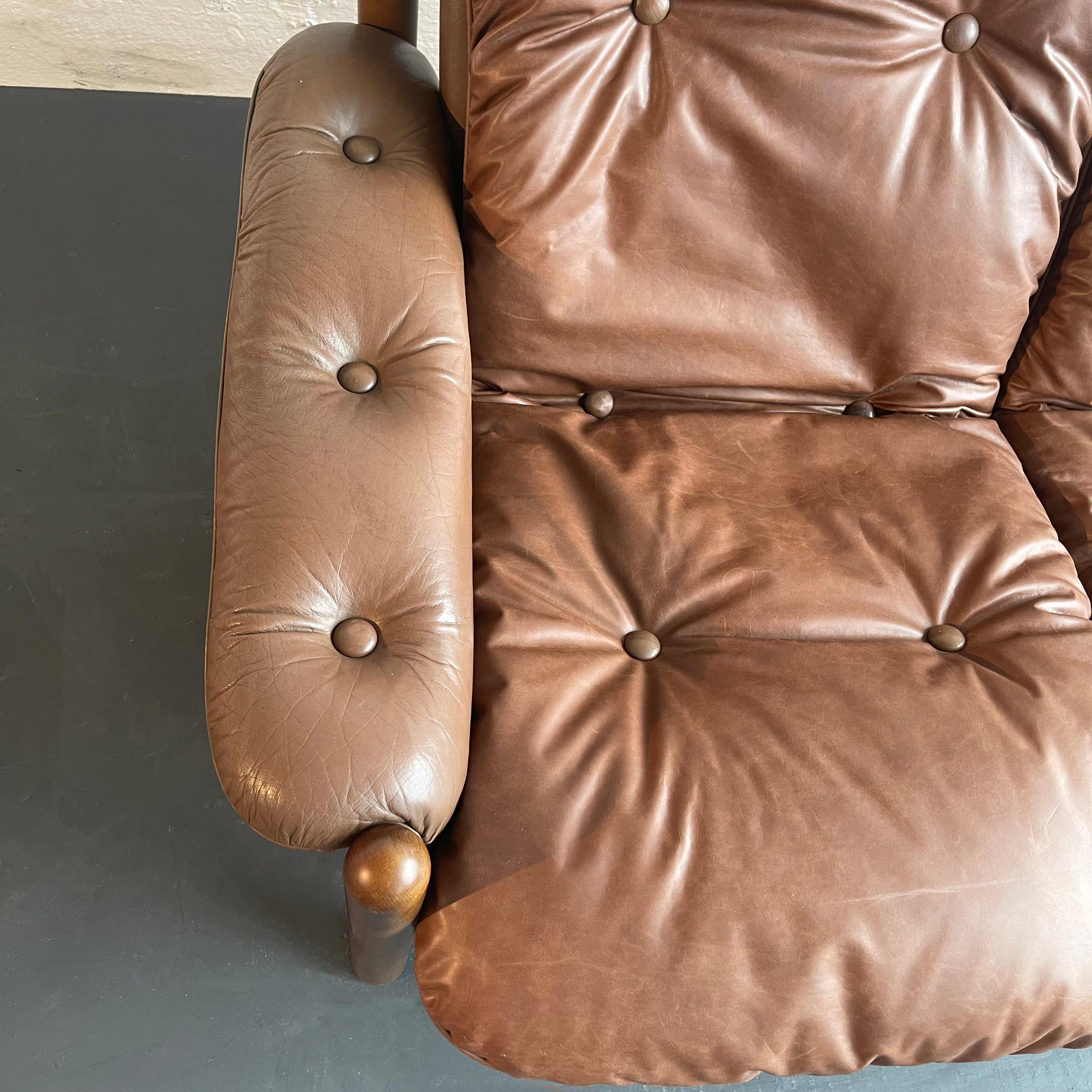 Scandinavian Modern Teak And Leather Loveseat Sofa 4