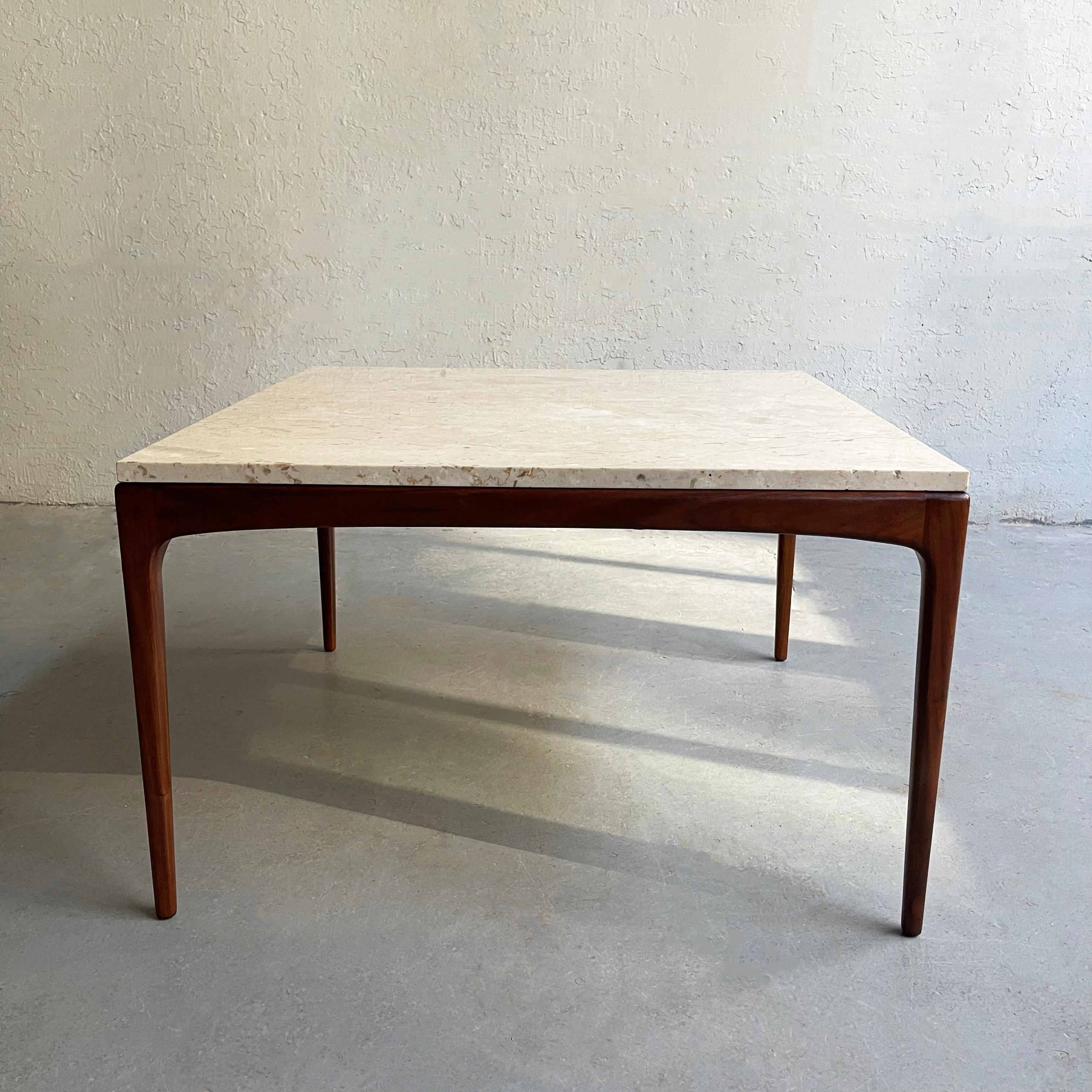 Danish Scandinavian Modern Teak and Marble Coffee Table For Sale