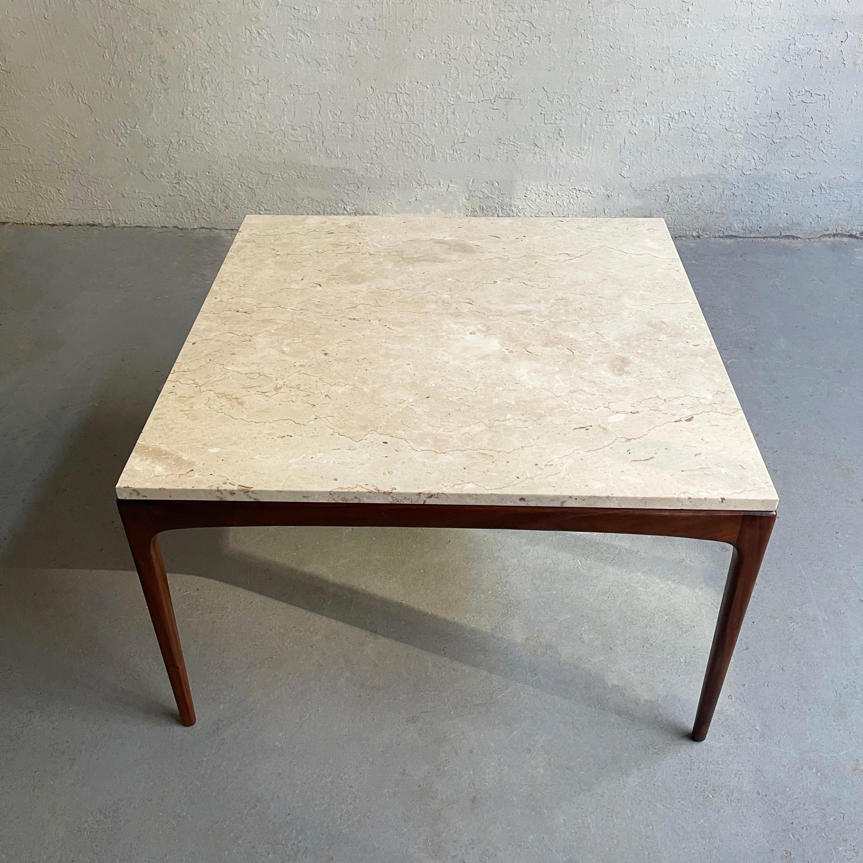 Scandinavian Modern Teak and Marble Coffee Table In Good Condition For Sale In Brooklyn, NY