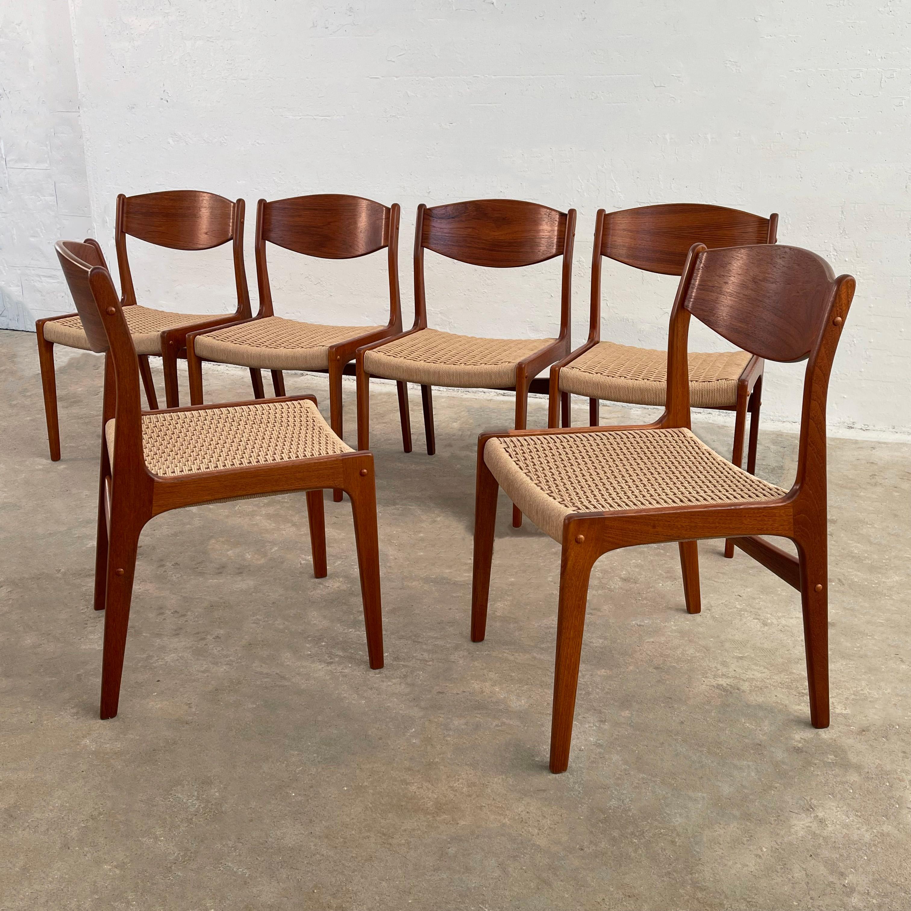 Scandinavian Modern Teak And Rope Weave Dining Chairs  For Sale 3