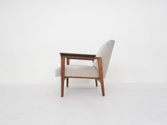 Scandinavian Modern Teak Arm Chair with New Beige Upholstery, 1960's