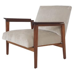 Scandinavian Modern Teak Arm Chair with New Beige Upholstery, 1960's