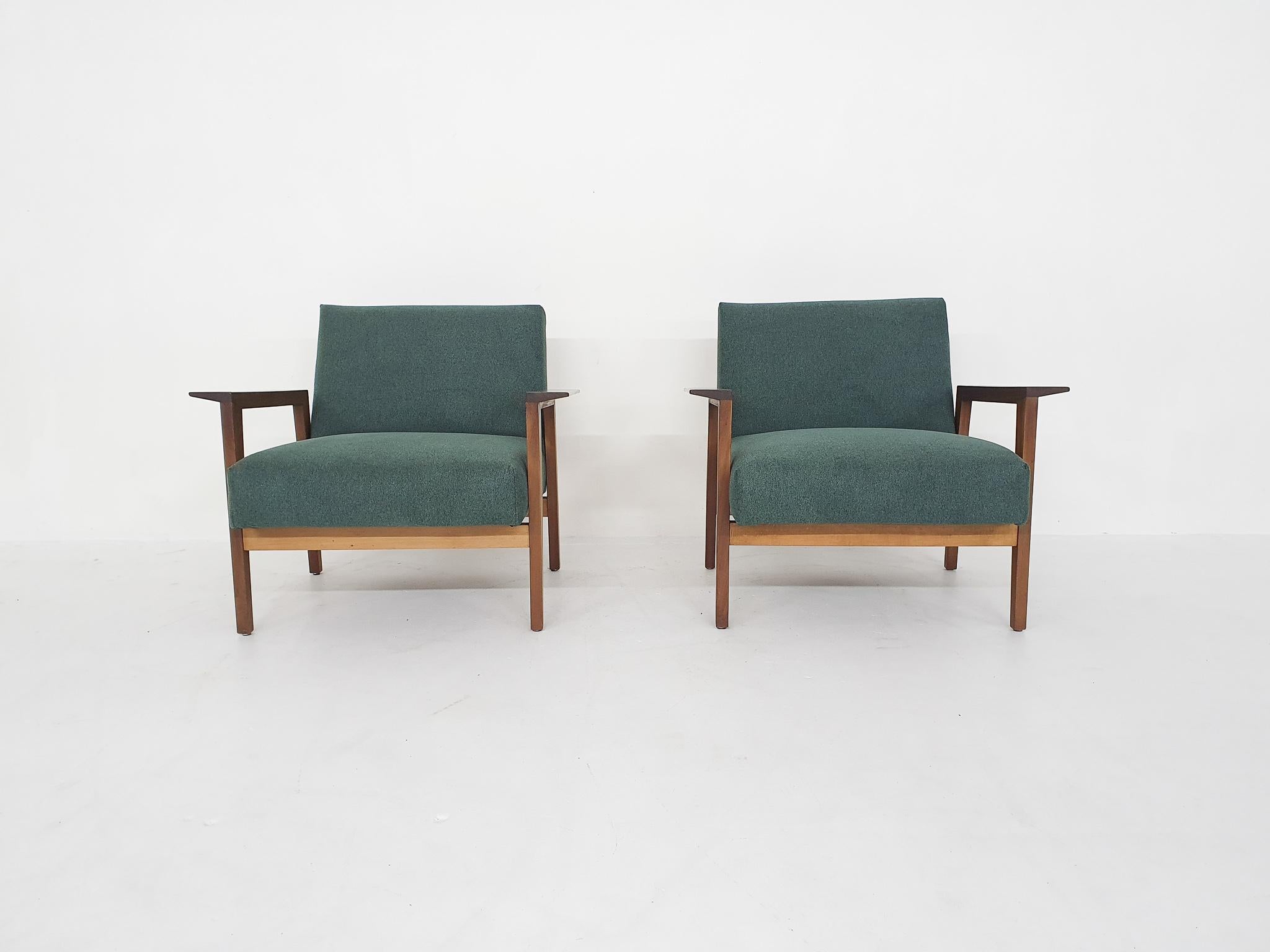 Danish Scandinavian Modern Teak Arm Chairs with New Green Upholstery, 1960's