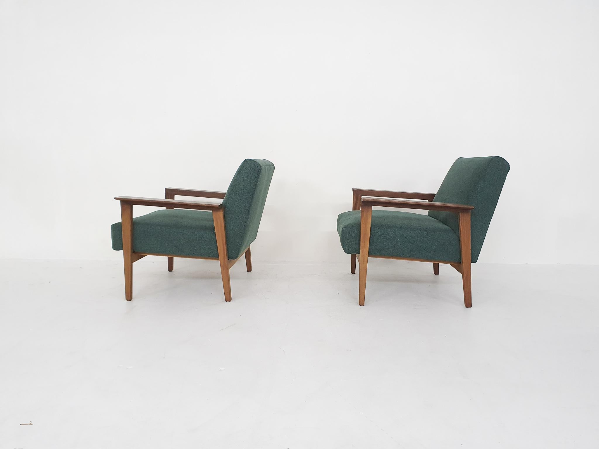 Scandinavian Modern Teak Arm Chairs with New Green Upholstery, 1960's In Good Condition In Amsterdam, NL