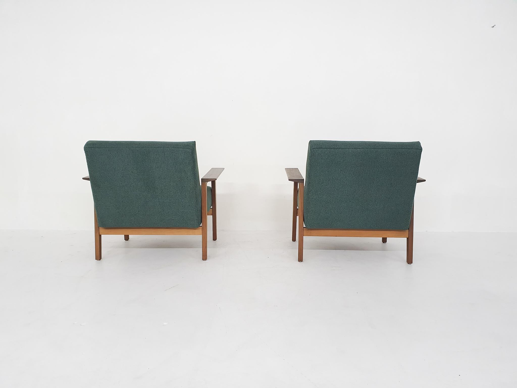 Mid-20th Century Scandinavian Modern Teak Arm Chairs with New Green Upholstery, 1960's