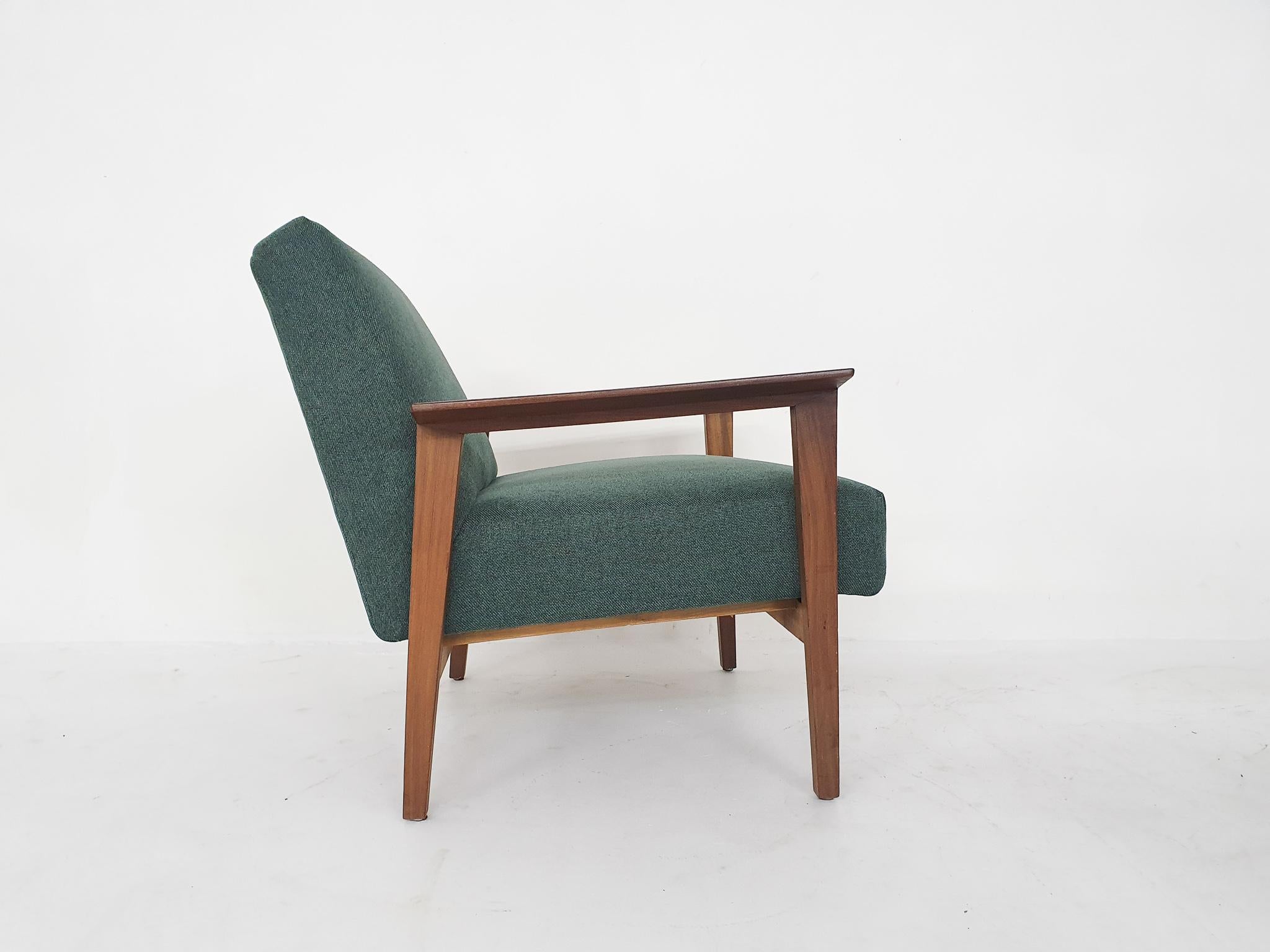 Fabric Scandinavian Modern Teak Arm Chairs with New Green Upholstery, 1960's