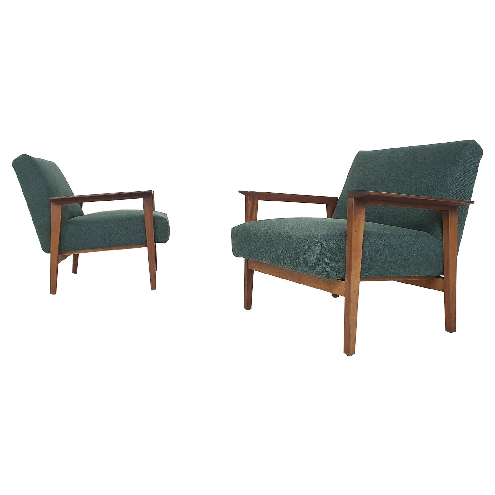 Scandinavian Modern Teak Arm Chairs with New Green Upholstery, 1960's