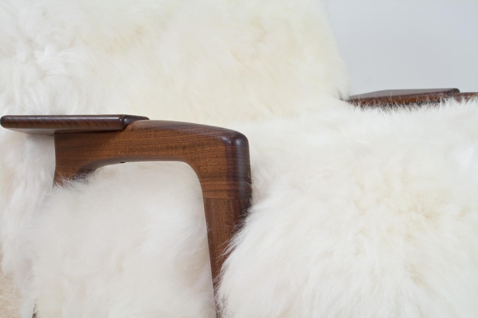 Mid-20th Century Scandinavian Modern Teak Armchair with New Sheepskin Yngve Ekström Pastoe 1960s