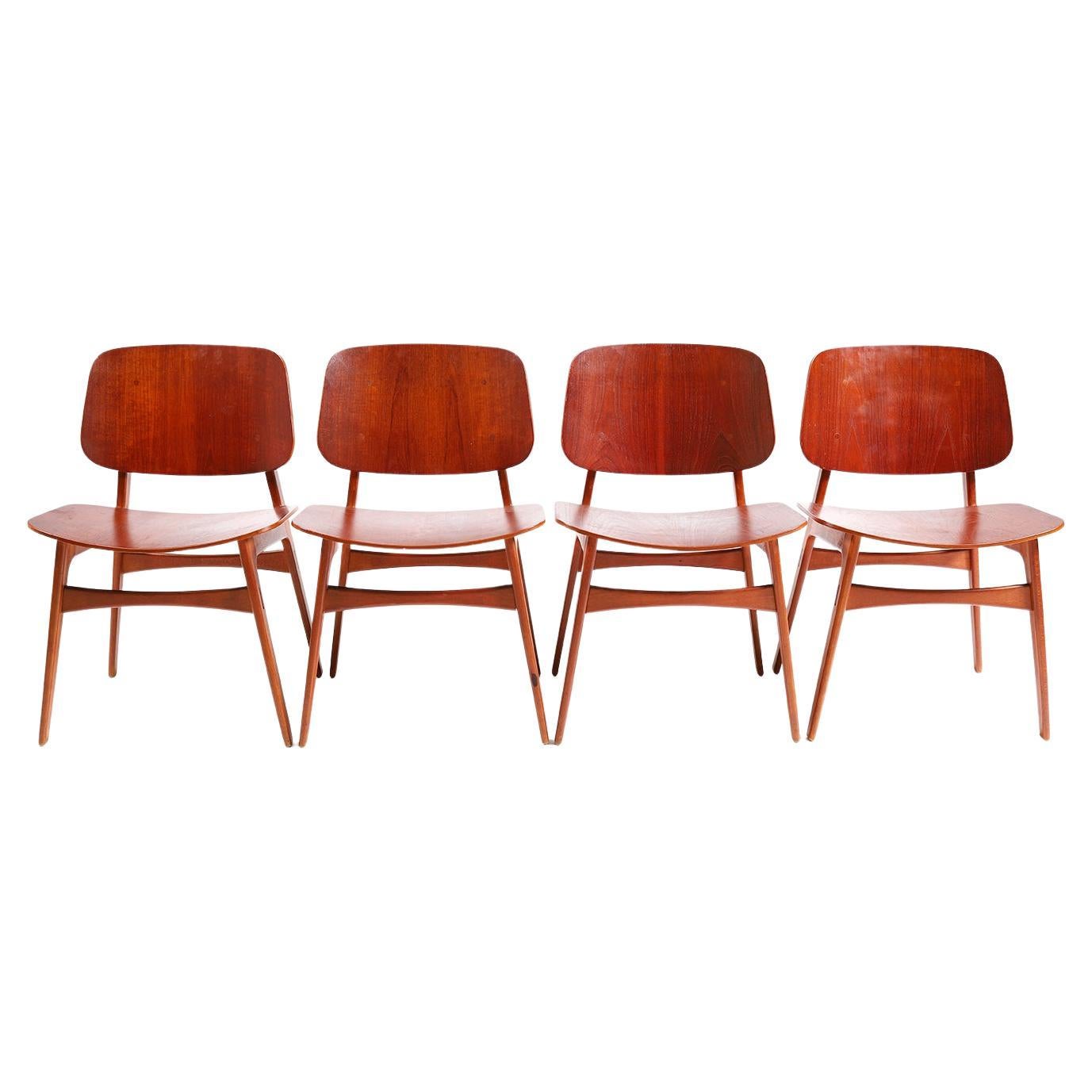 Scandinavian Modern Teak & Beech Dining Chairs by Borge Mogensen Model 155