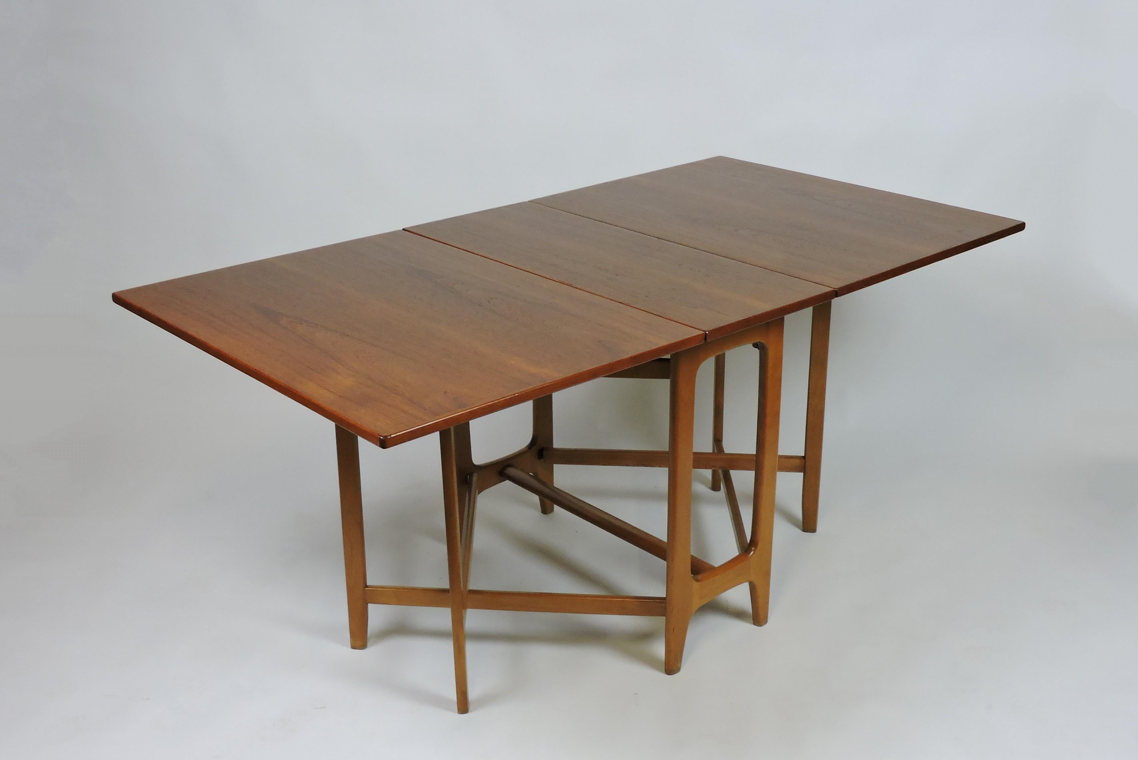 Scandinavian Modern Teak Bendt Winge Drop Leaf Dining Table Norway 7