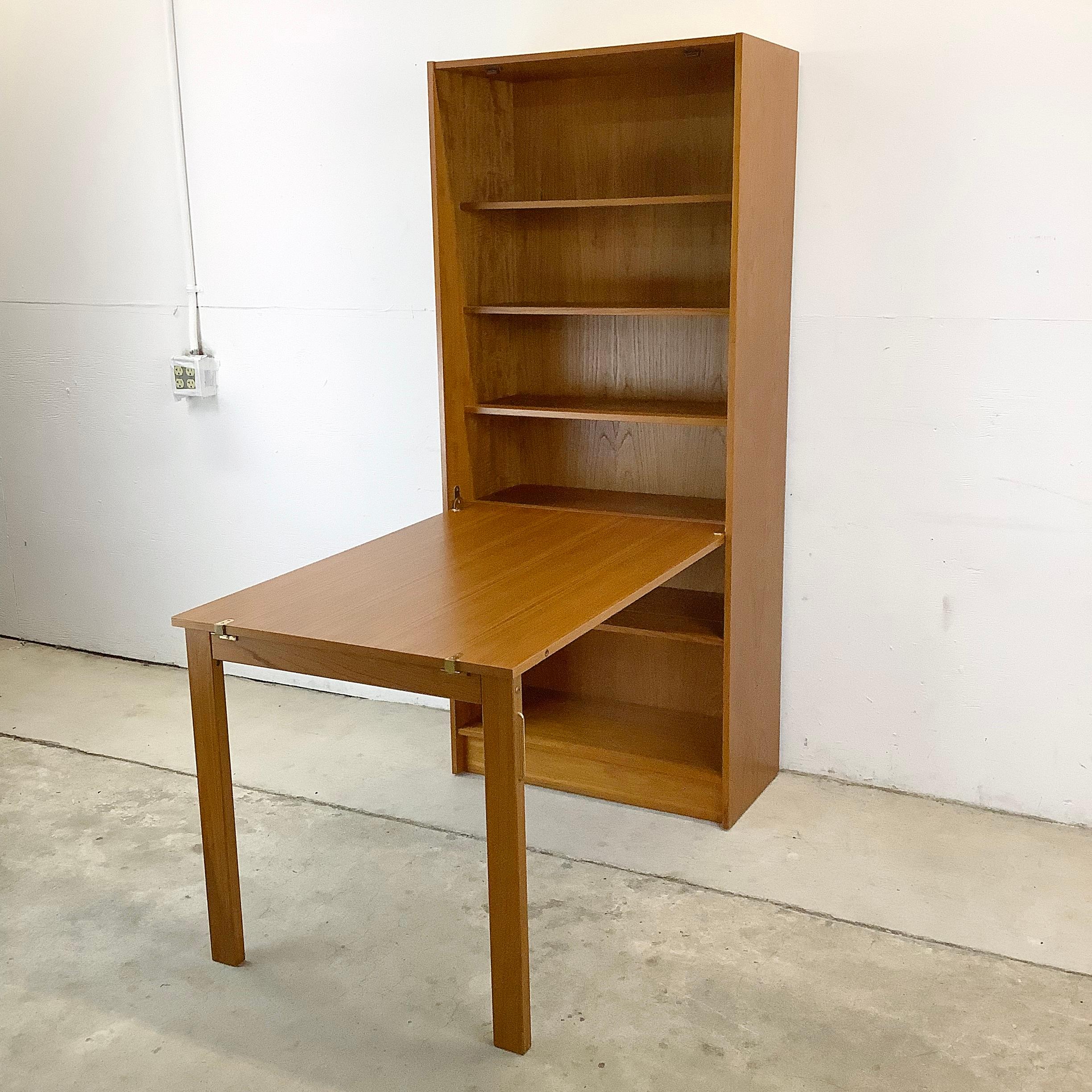 Danish Scandinavian Modern Teak Bookcase With Drop Front Desk by Domino Møbler