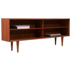 Scandinavian Modern Teak Bookcase with Glass Sliding Doors