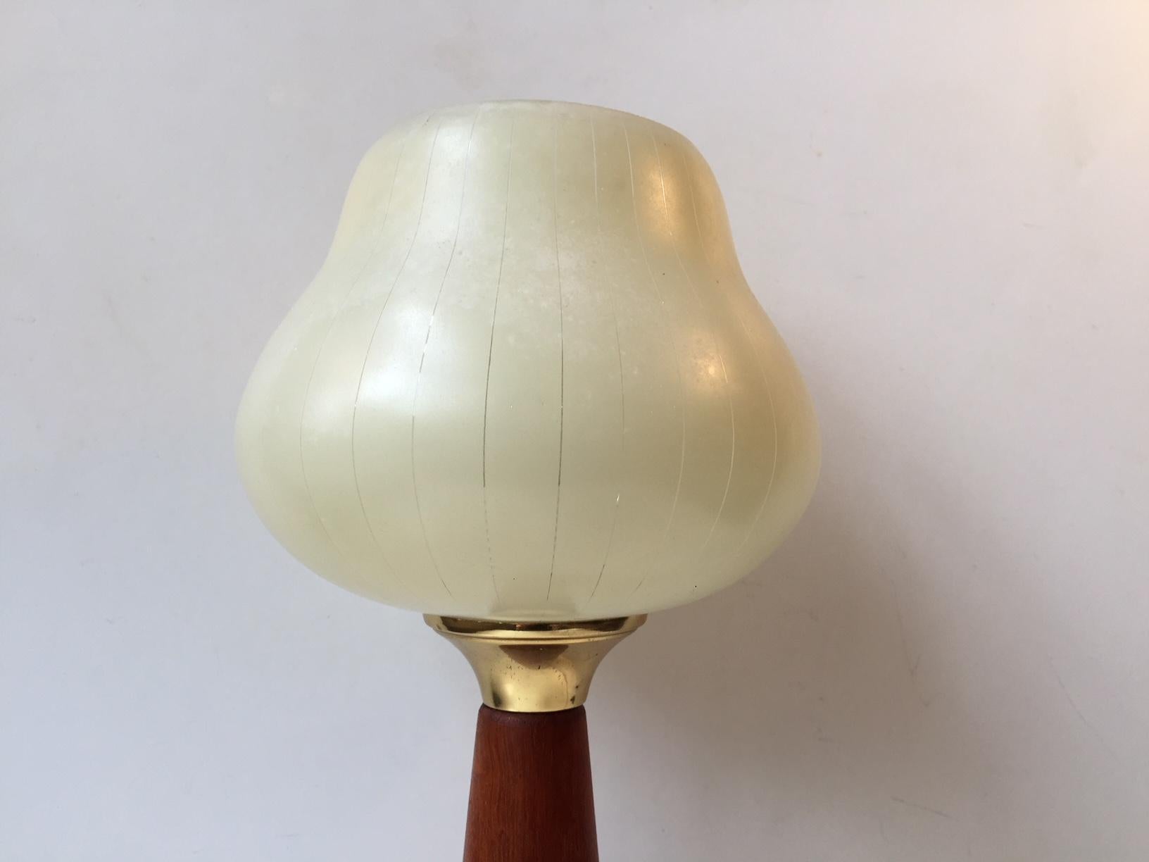 Mid-Century Modern Scandinavian Modern Teak, Brass and Pin-Striped Glass Table Lamp, 1960s