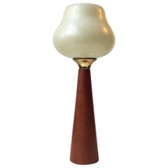 Scandinavian Modern Teak, Brass and Pin-Striped Glass Table Lamp, 1960s
