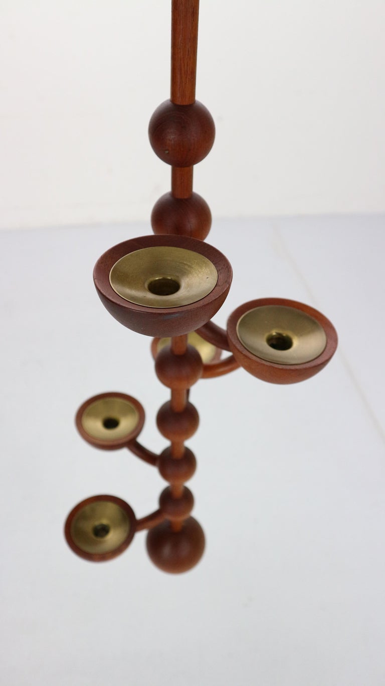 Scandinavian Modern Teak& Brass Hanging Candle Holder, 1960s Denmark at