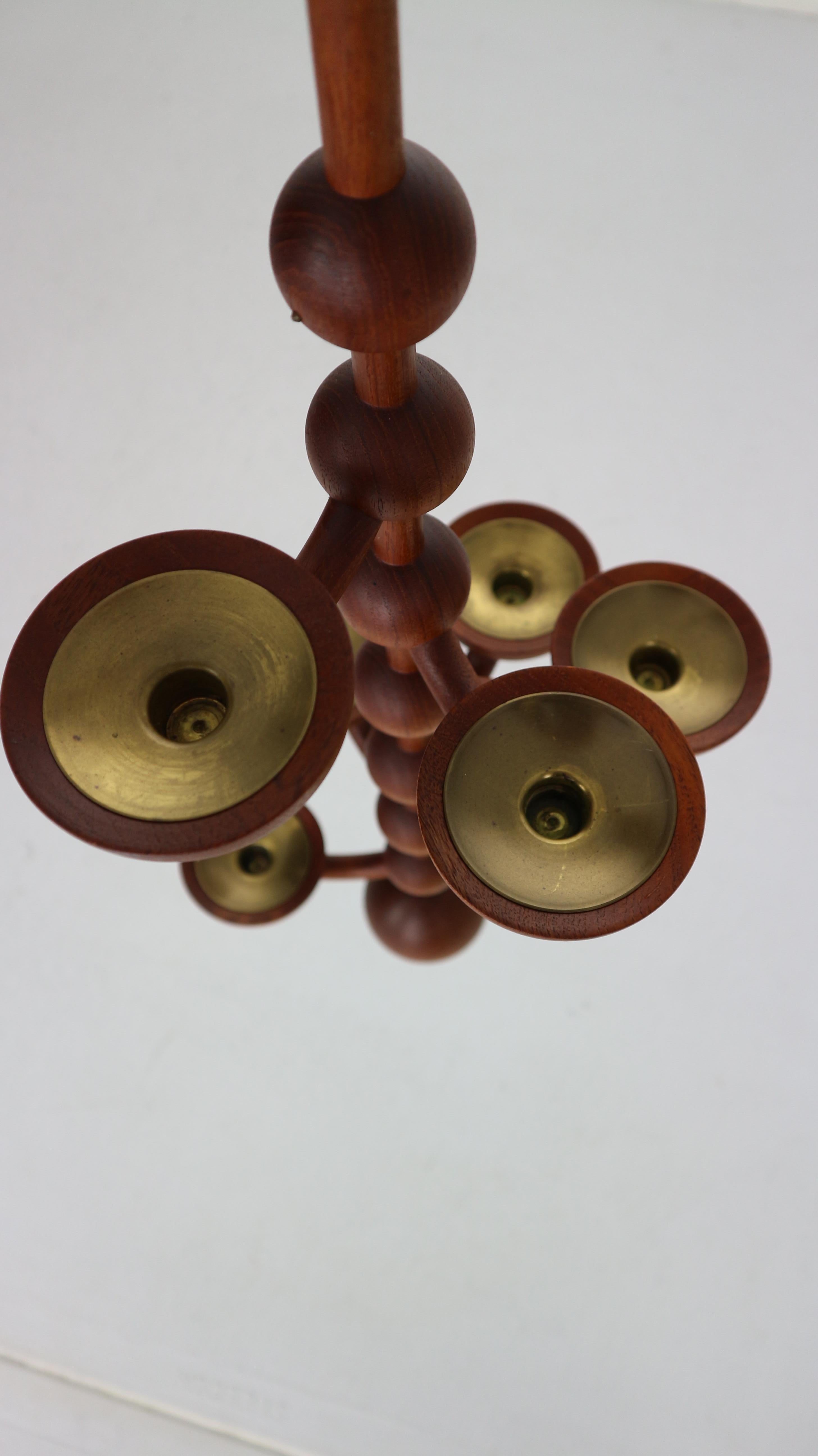 Scandinavian Modern Teak& Brass Hanging Candle Holder, 1960s Denmark 1