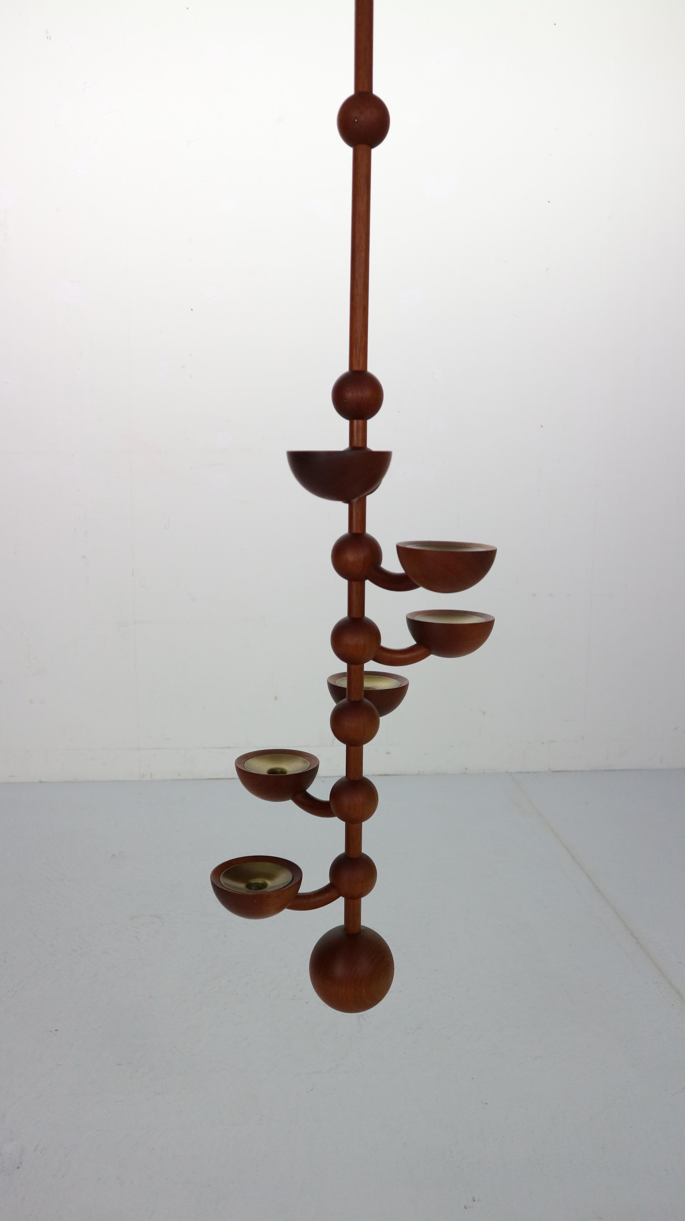 Scandinavian Modern Teak& Brass Hanging Candle Holder, 1960s Denmark 4