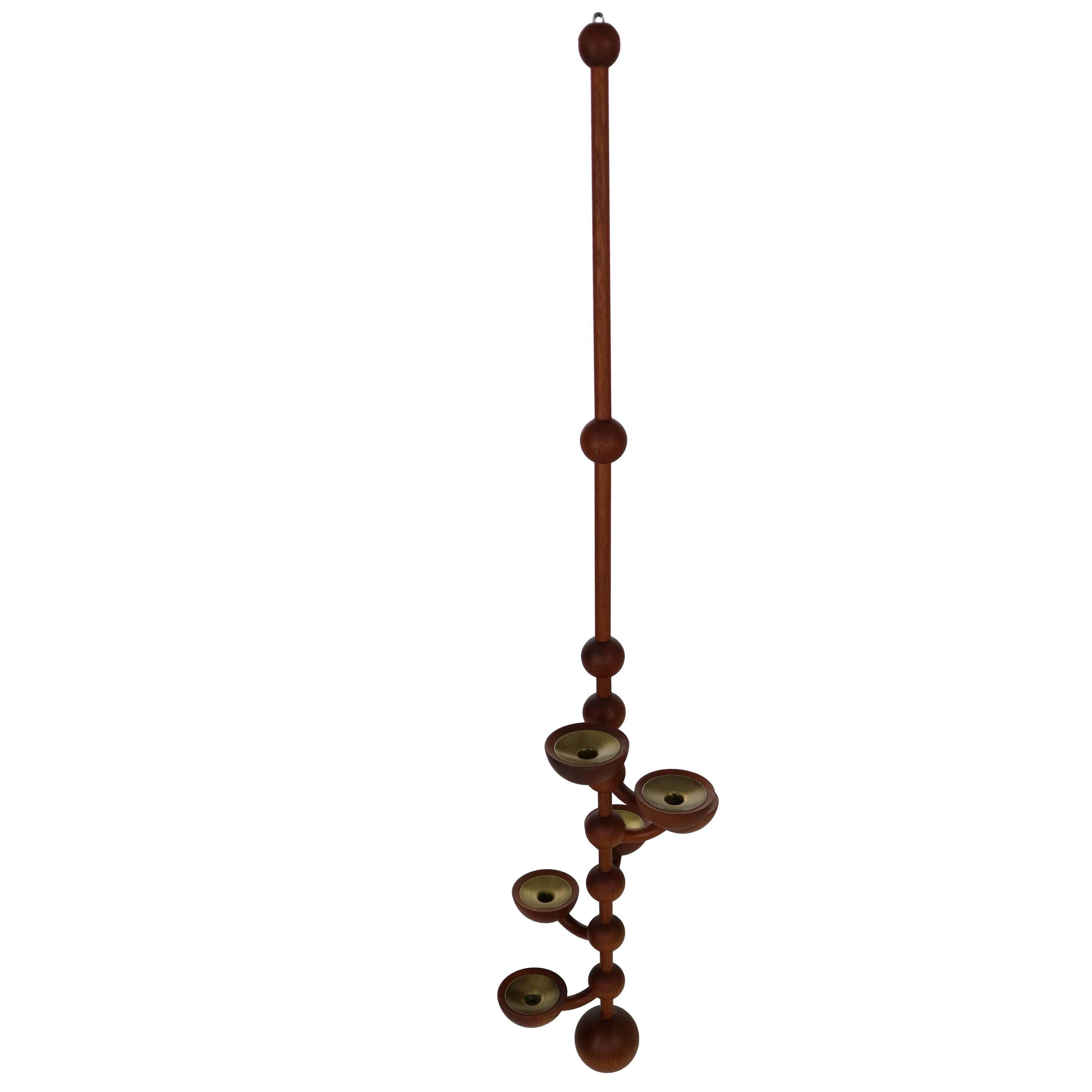 Scandinavian Modern Teak& Brass Hanging Candle Holder, 1960s Denmark