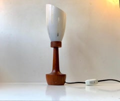 Scandinavian Modern Teak, Brass and Striped Glass Table Lamp, 1960s