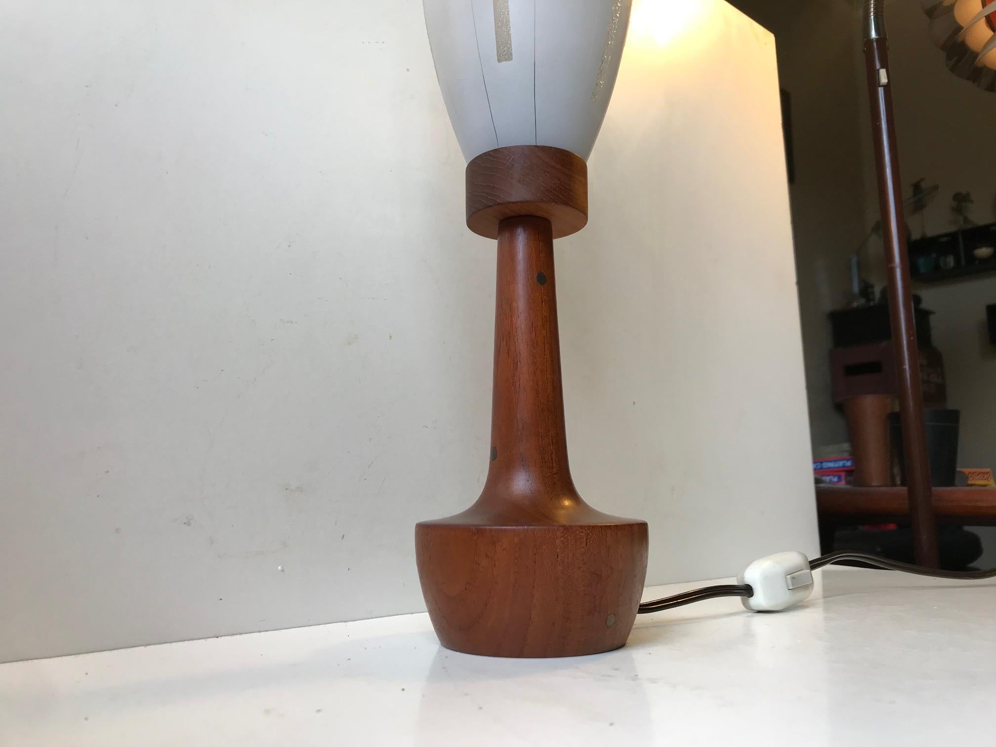 Mid-20th Century Scandinavian Modern Teak, Brass and Striped Glass Table Lamp, 1960s For Sale