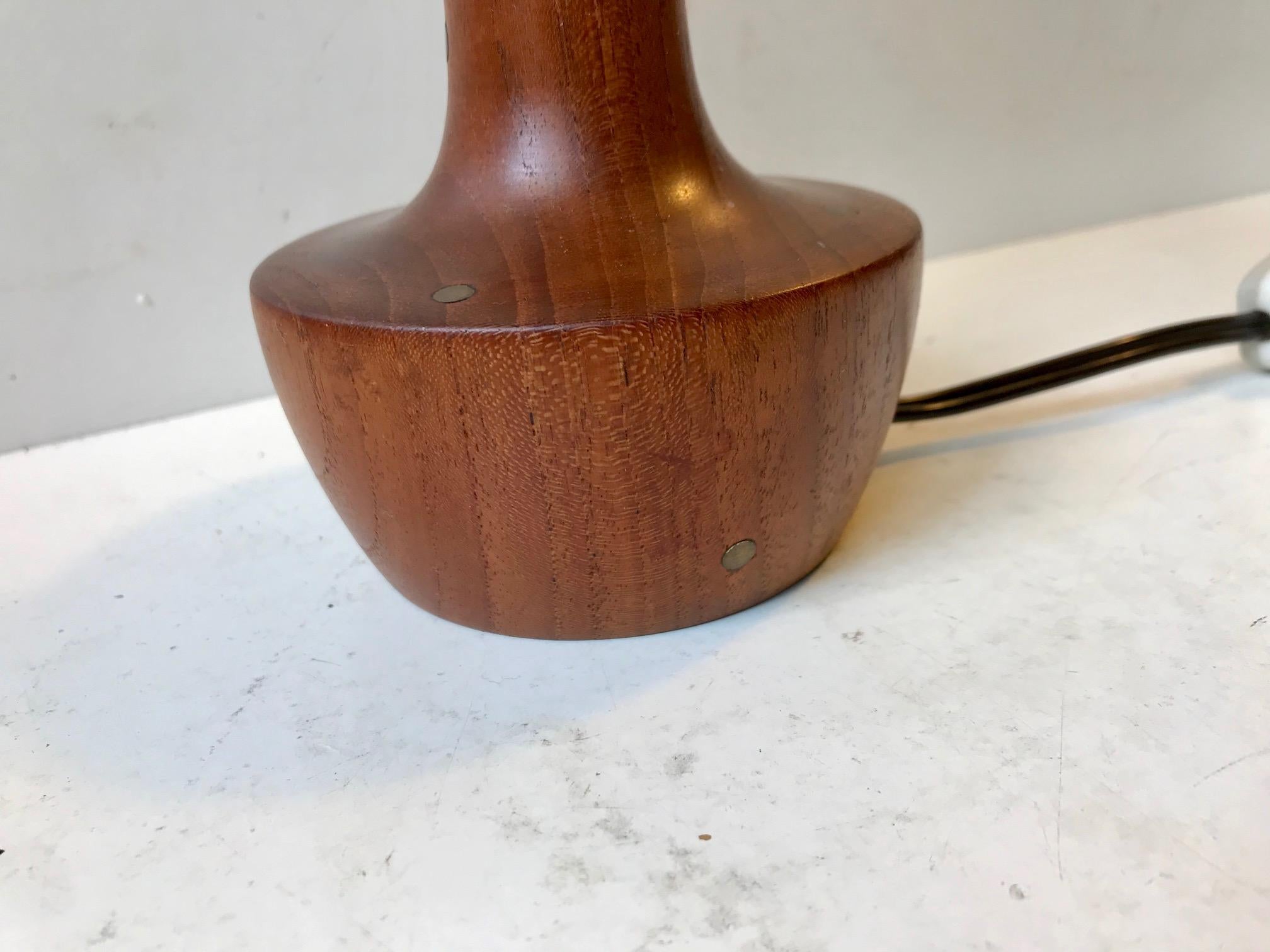 Scandinavian Modern Teak, Brass and Striped Glass Table Lamp, 1960s For Sale 2