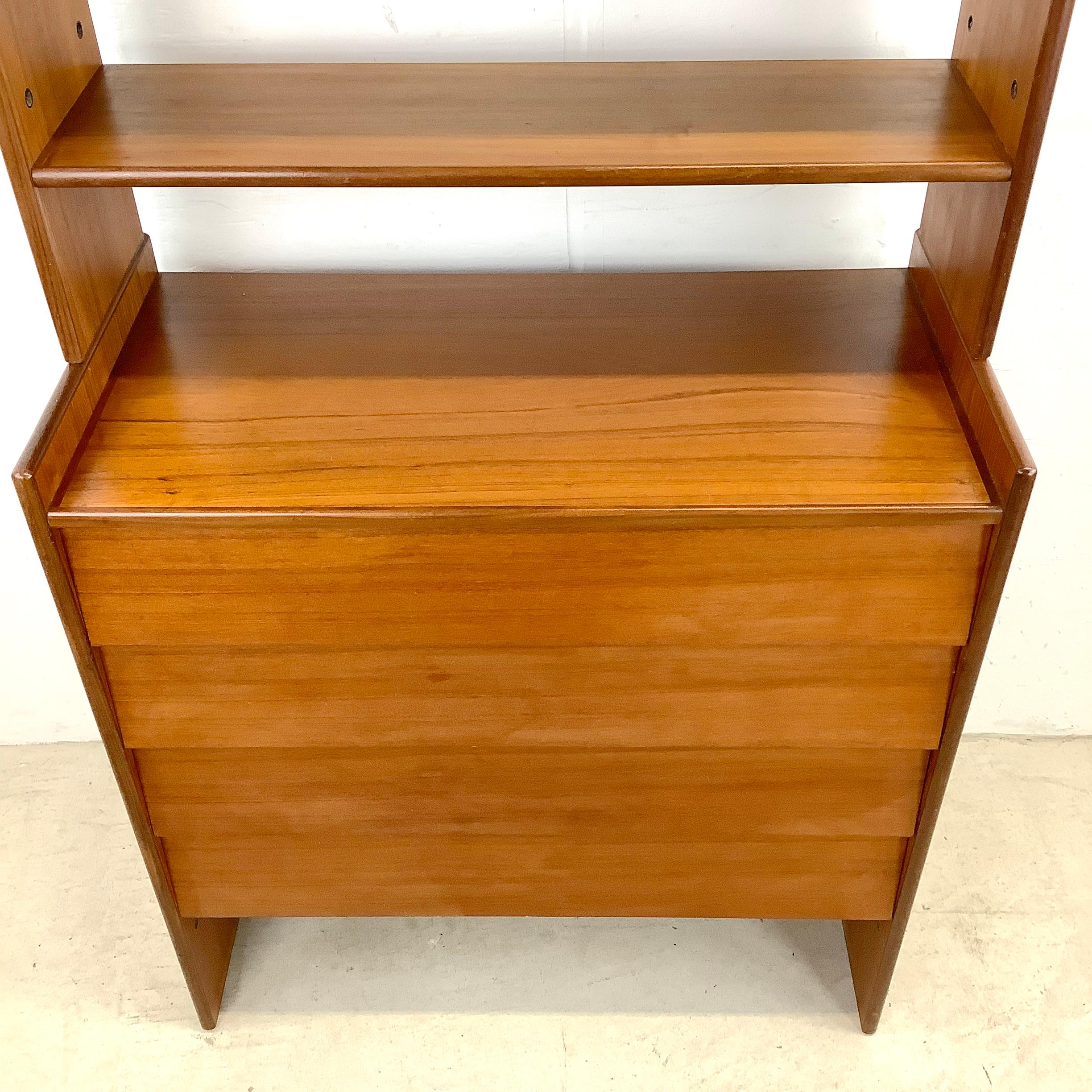 Wood Scandinavian Modern Teak Chest of Drawers With Shelf Topper