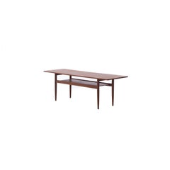 Scandinavian Modern Teak Coffee Table with Turned Legs & Solid Shelf