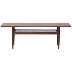 Scandinavian Modern Teak Coffee Table with Turned Legs & Solid Shelf