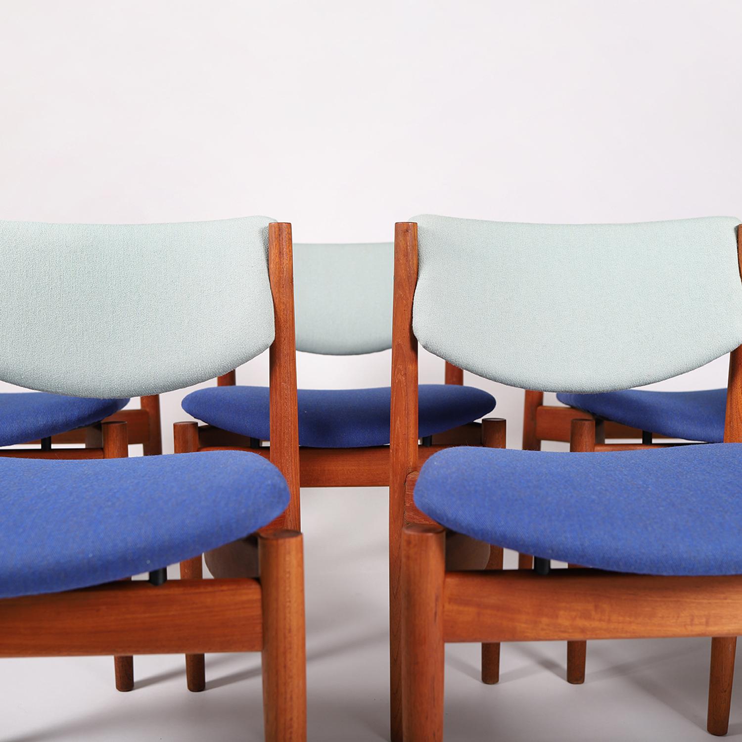 Wool Scandinavian Modern Teak Dining Chairs by Finn Juhl