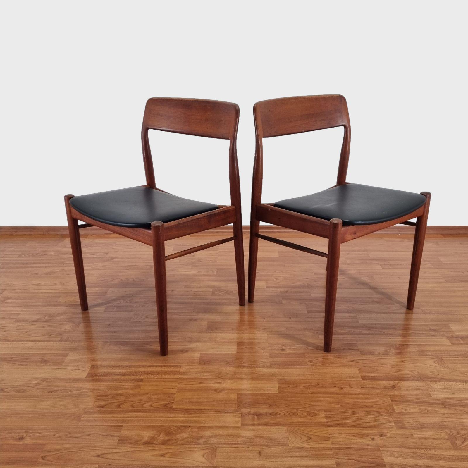Leather Scandinavian Modern Teak Dining Chairs, Design By Niels Otto Möller, Denmark 60s For Sale