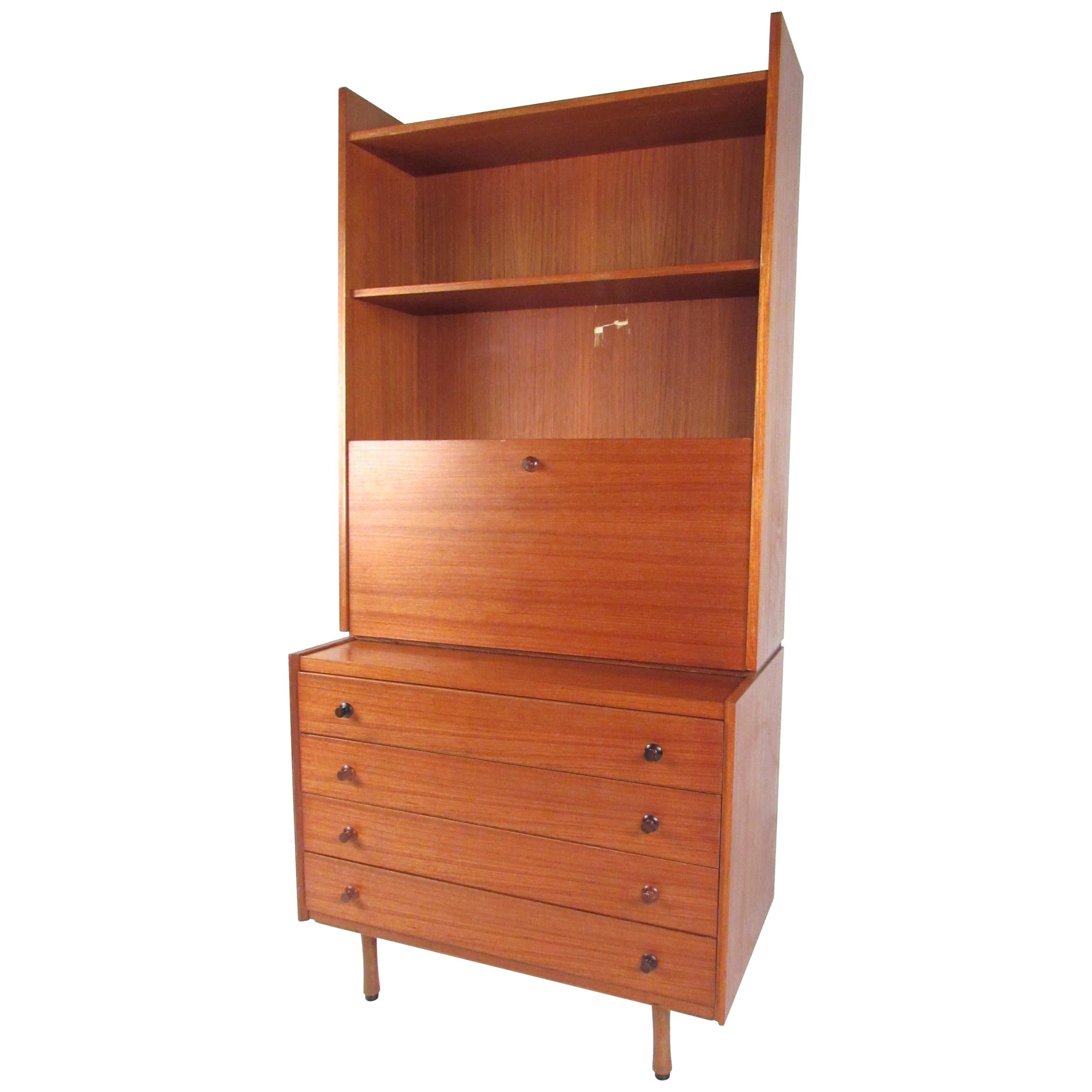 Scandinavian Modern Teak Drop Front Secretary Bookcase