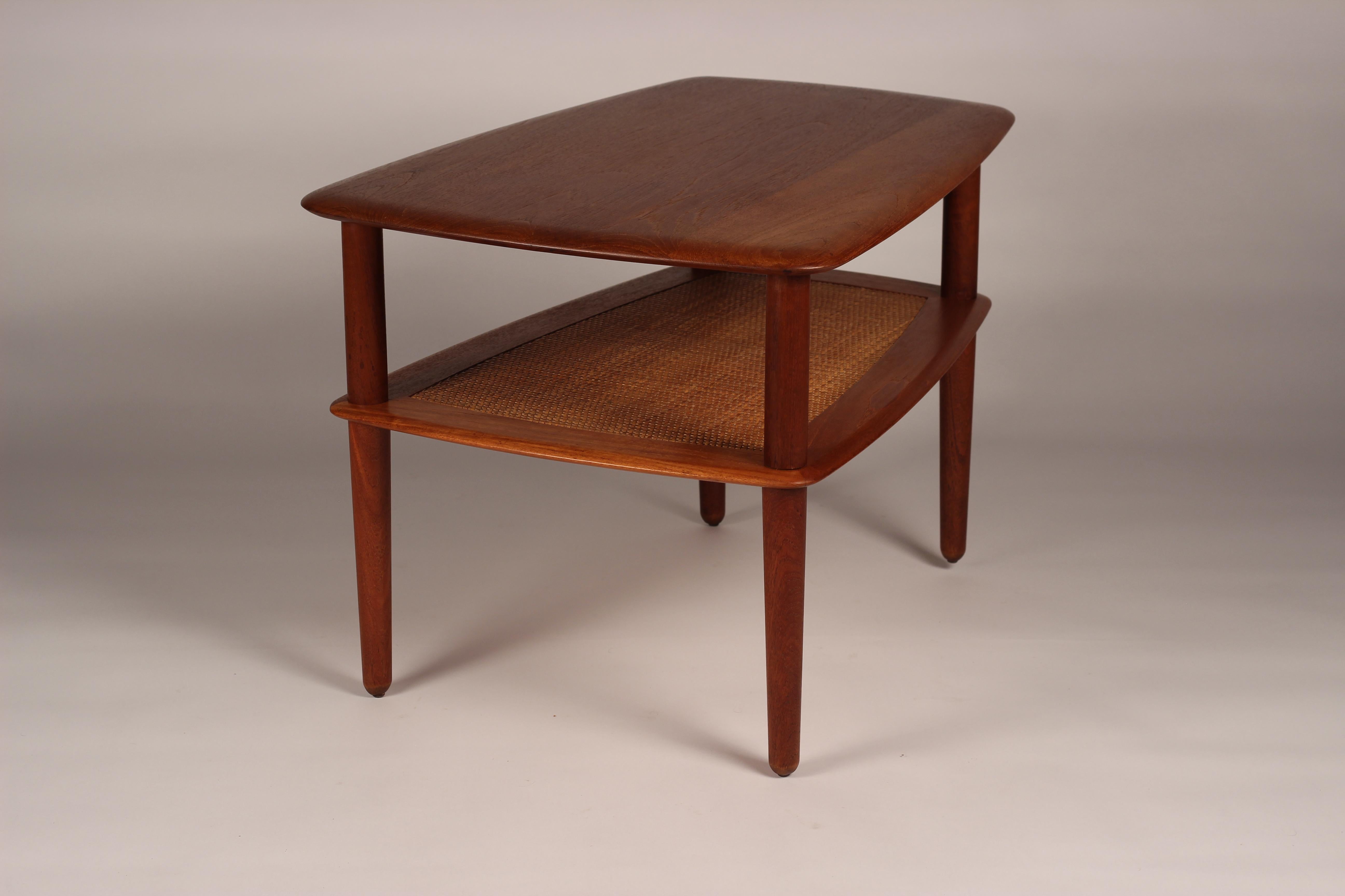 Cane Scandinavian Modern Teak End or Side Table by Peter Hvidt