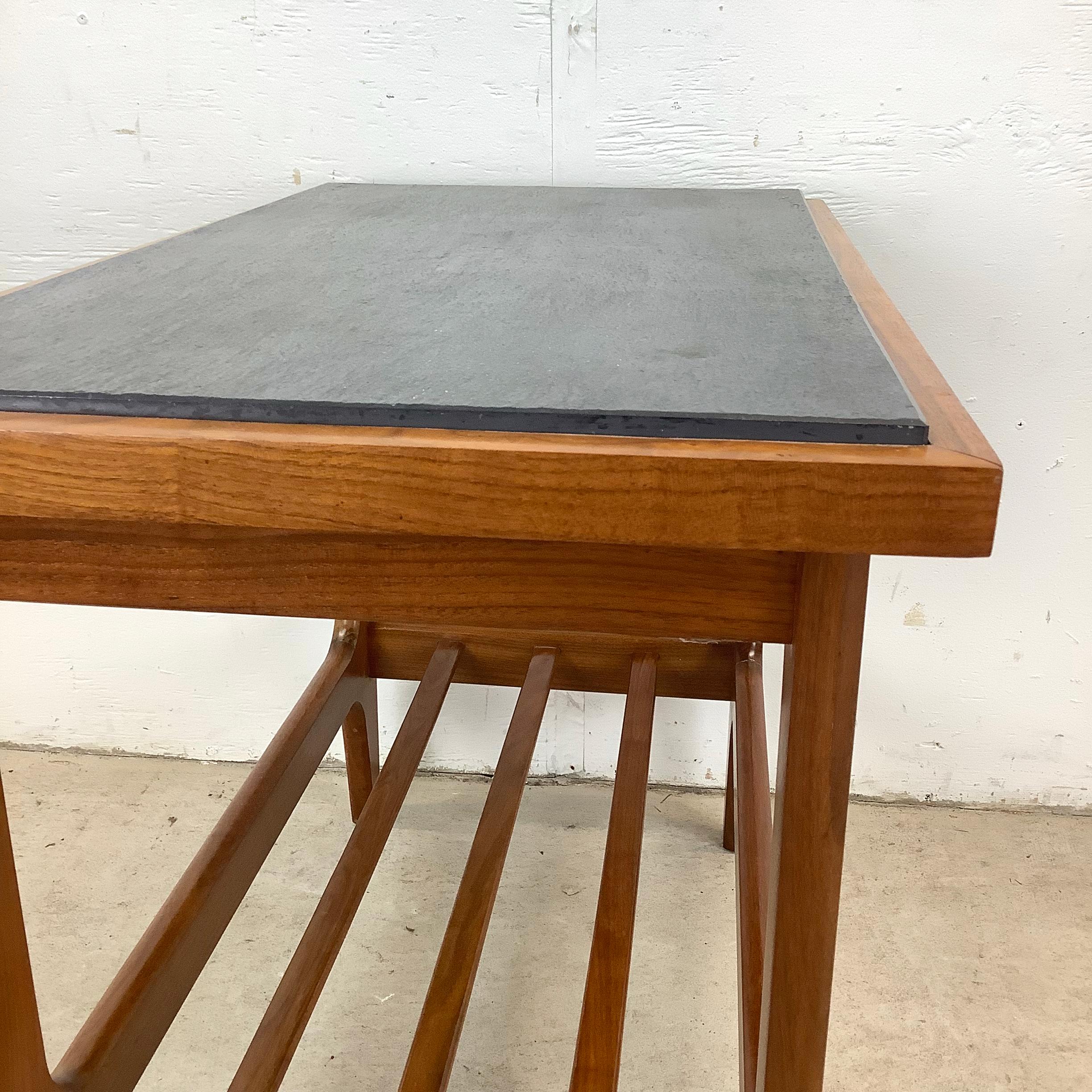 Scandinavian Modern Teak End Table With Slate Top For Sale 7
