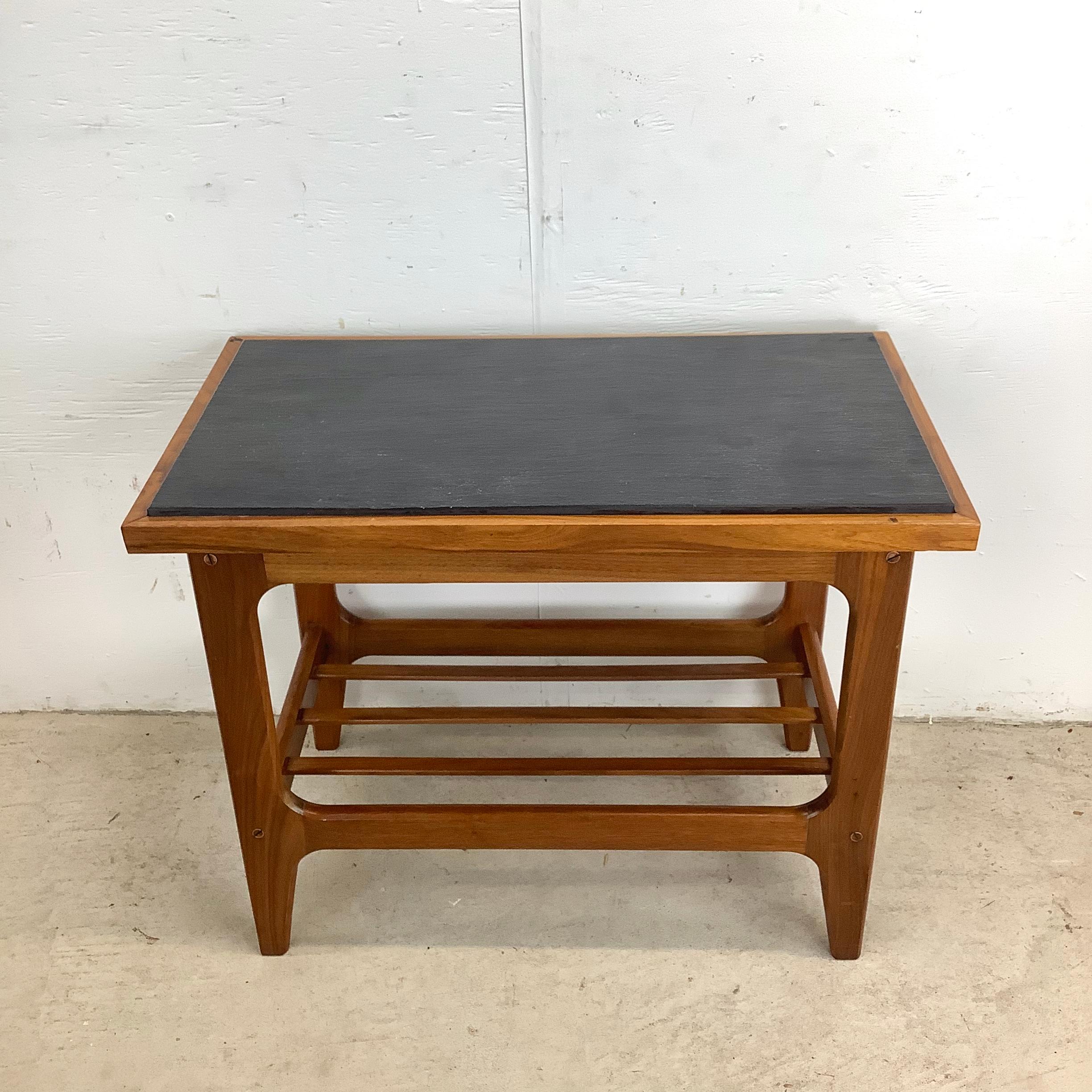 Danish Scandinavian Modern Teak End Table With Slate Top For Sale