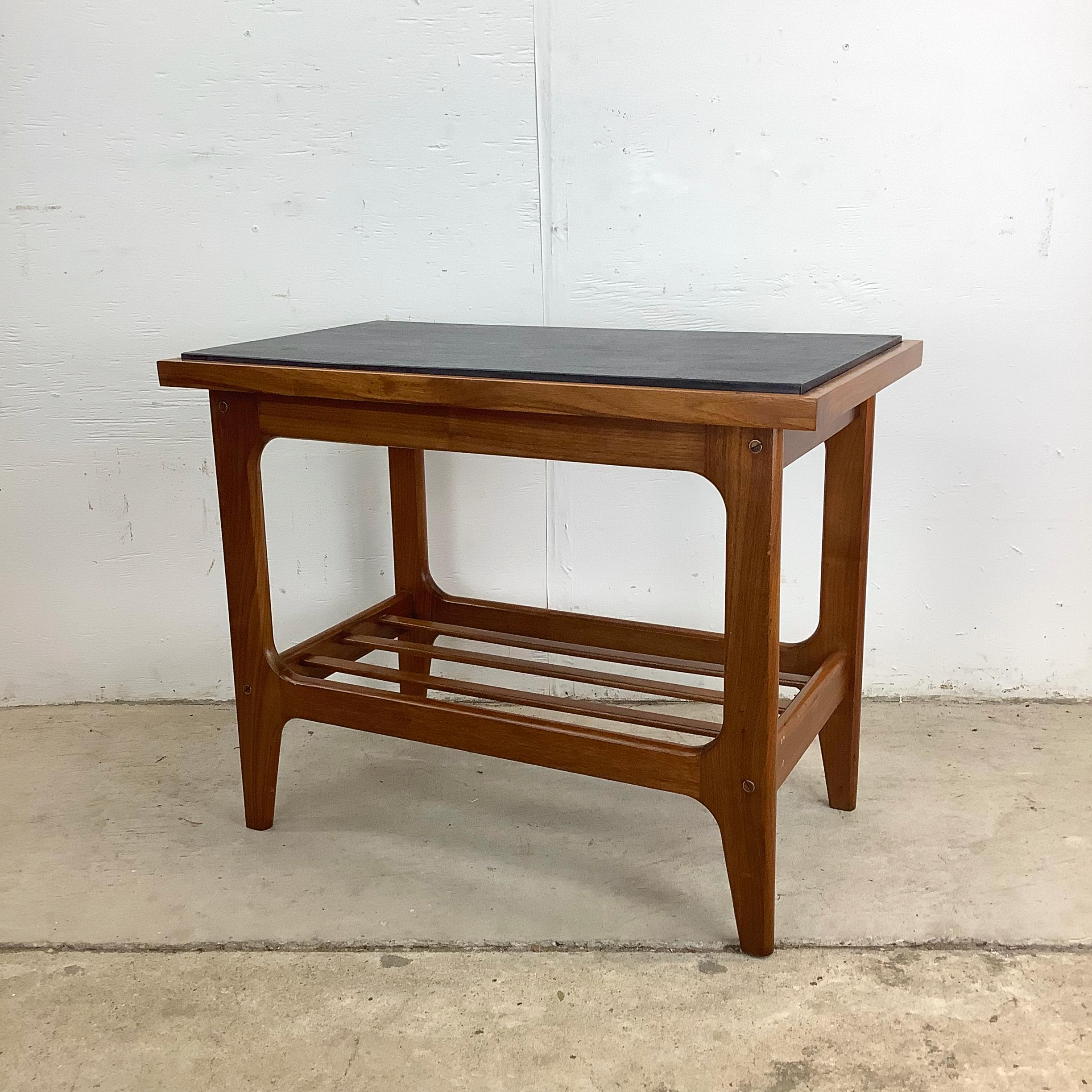 Scandinavian Modern Teak End Table With Slate Top For Sale 1