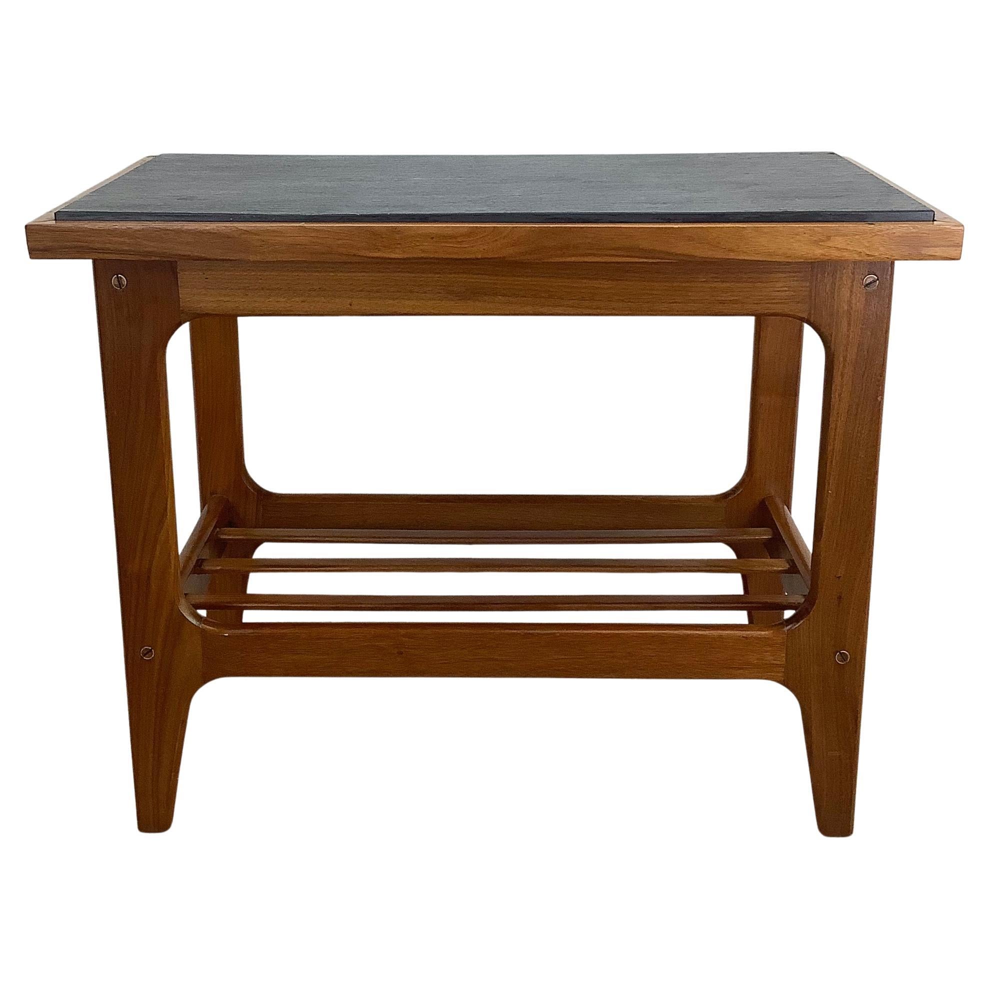 Scandinavian Modern Teak End Table With Slate Top For Sale