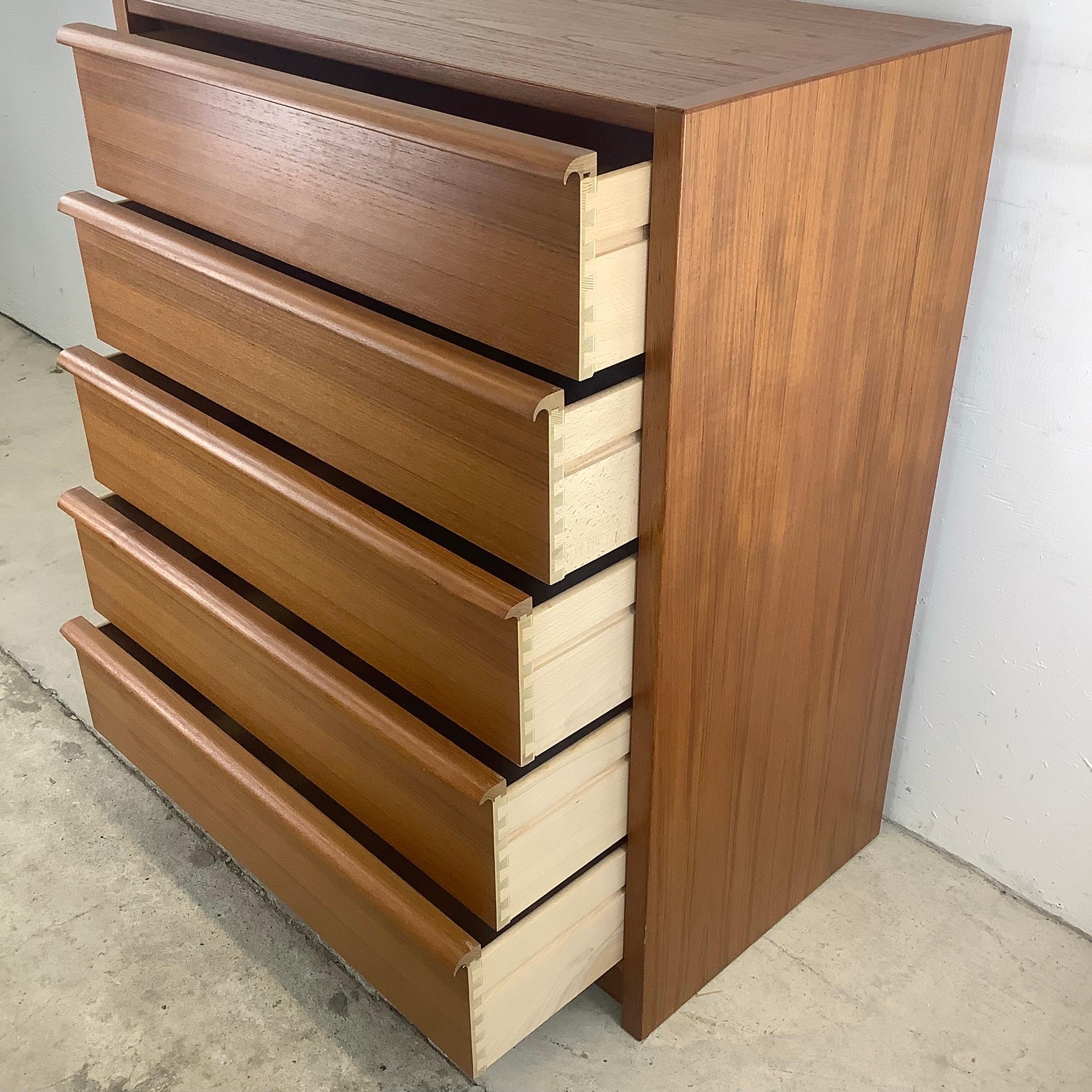 Scandinavian Modern Teak Five Drawer Highboy Dresser 3